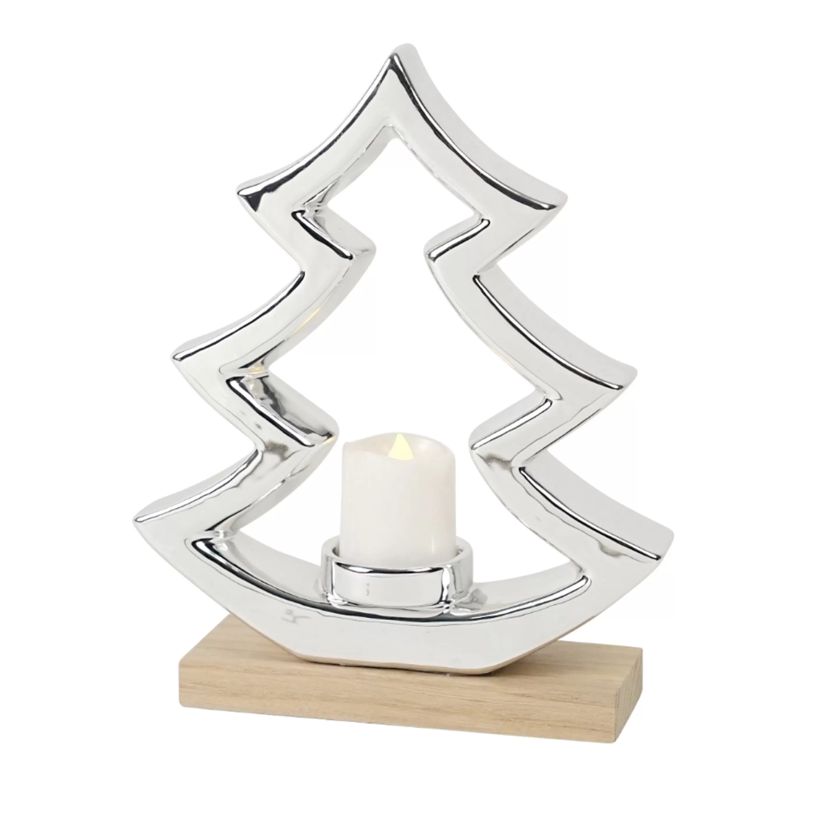 * Table Top Decorations | Silver Bergen Timber Ceramic Tree Votive Holder - 21Cm