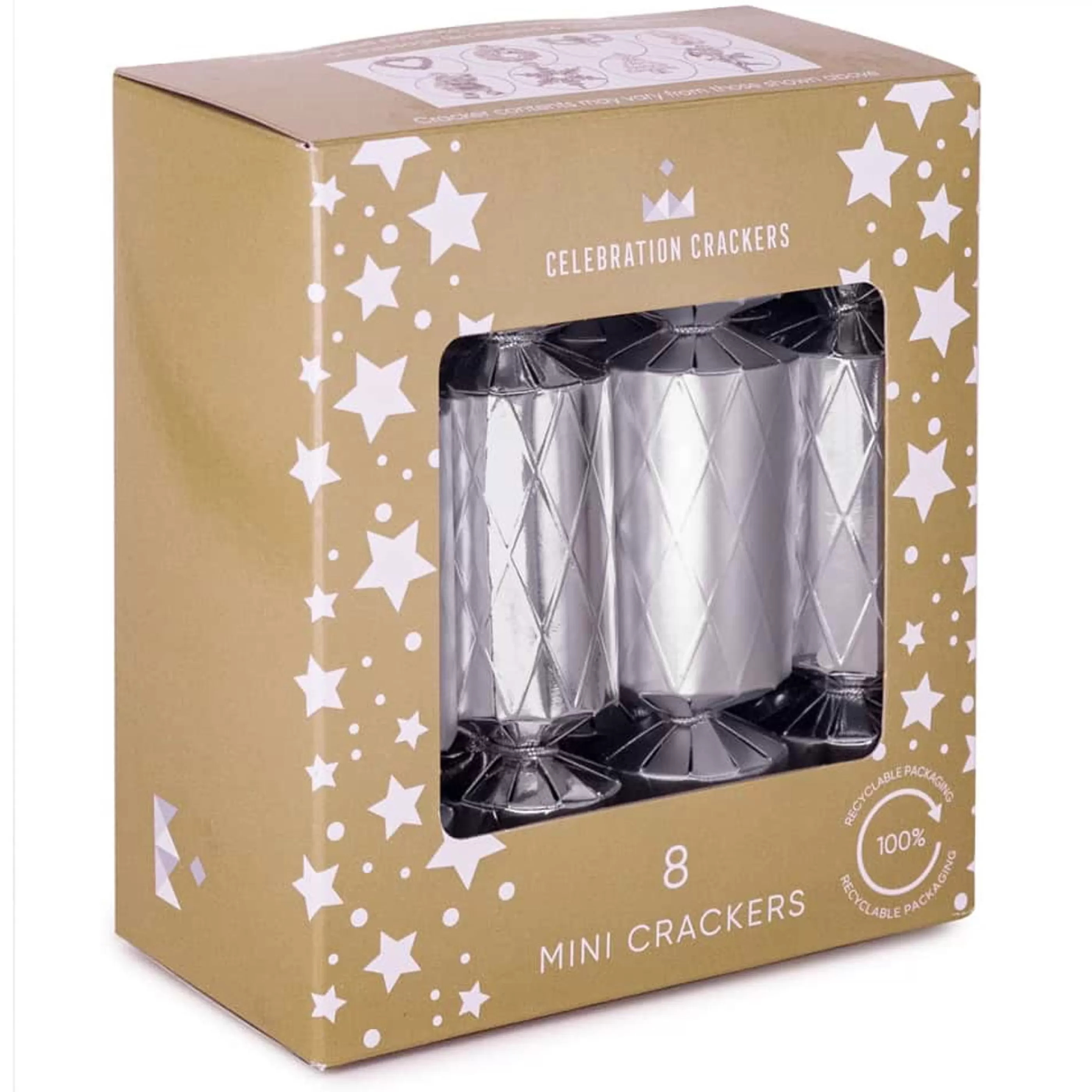 Flash Sale Celebration Crackers Silver Diamond Mini Christmas Cracker (Pack Of 8) - 14Cm