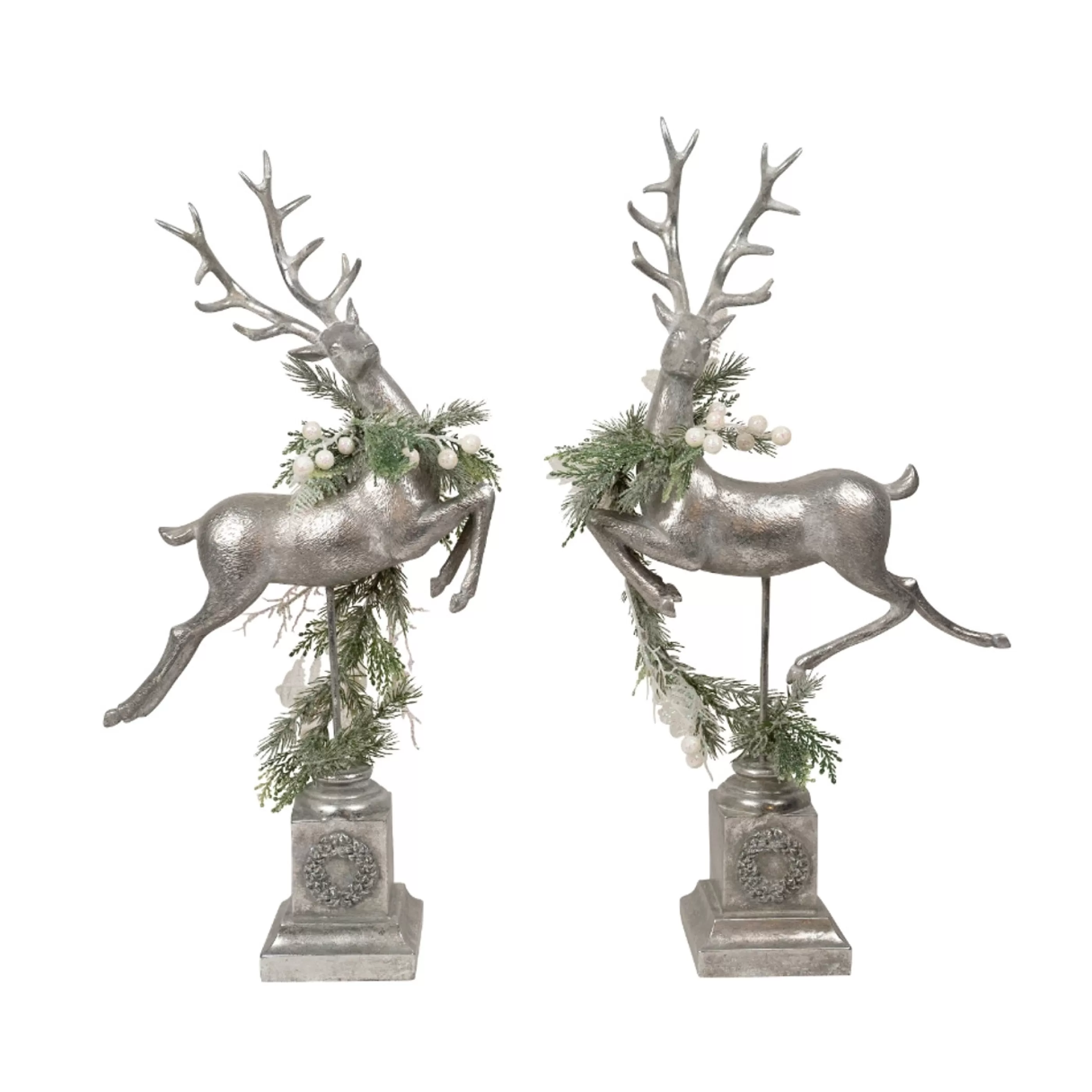 * Table Top Decorations | Silver Leaping Deer With Garland (2 Styles) - 62Cm