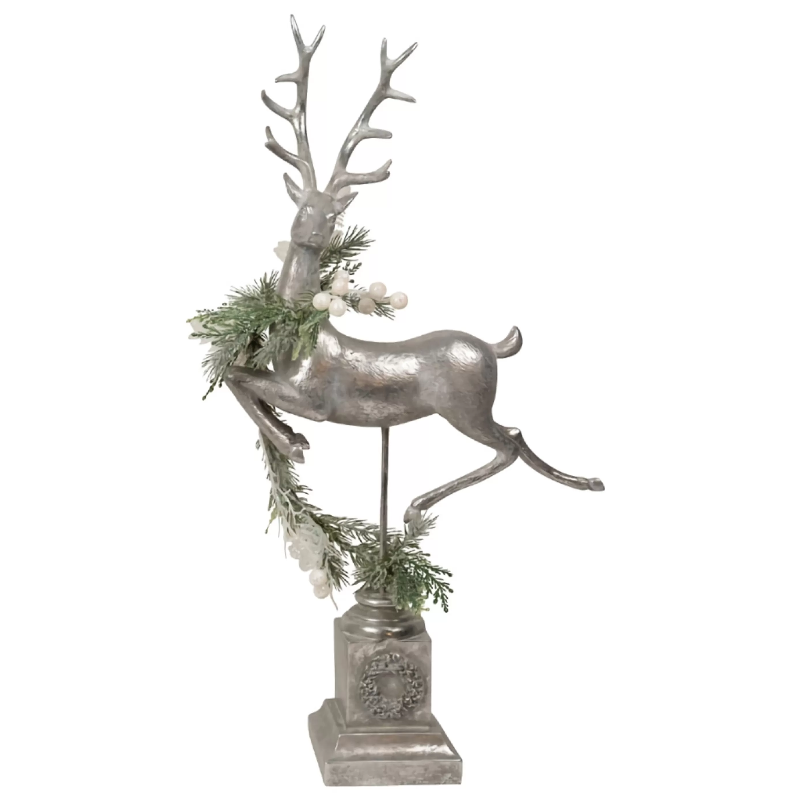 * Table Top Decorations | Silver Leaping Deer With Garland (2 Styles) - 62Cm