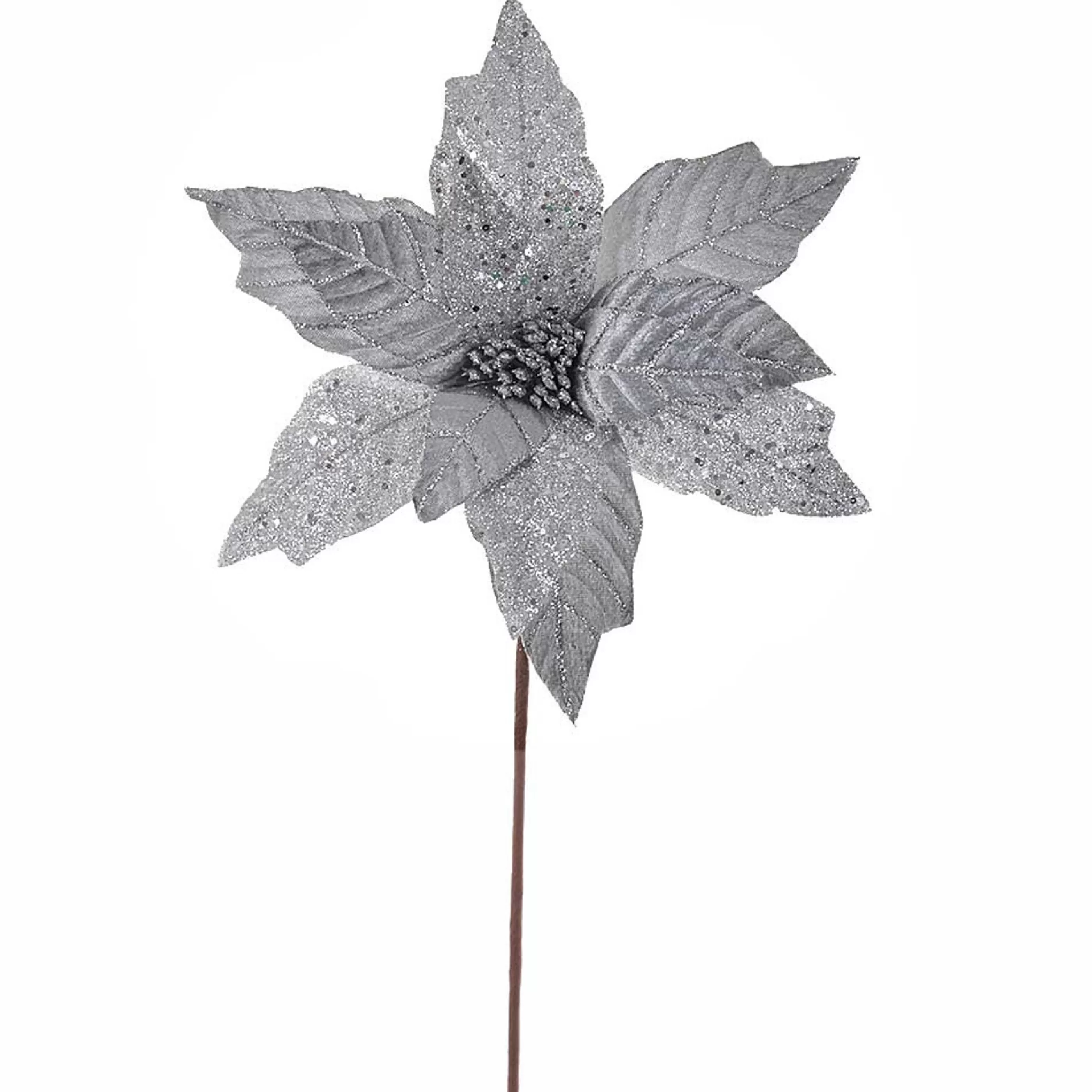 * Floristry | Silver Poinsettia With Glittered Petals - 35Cm