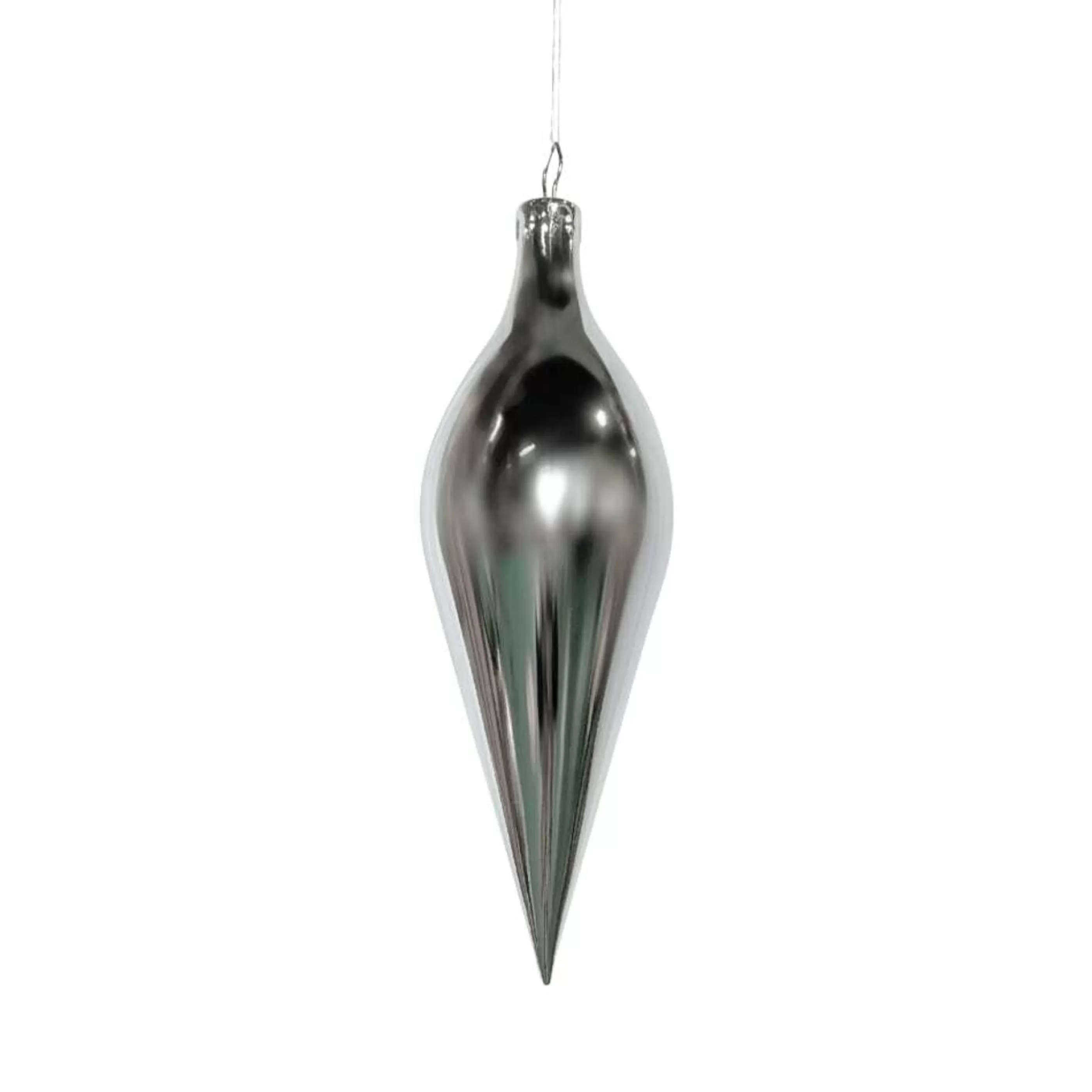 * Hanging Christmas Ornaments | Silver Shiny Finial Drop - 40Cm