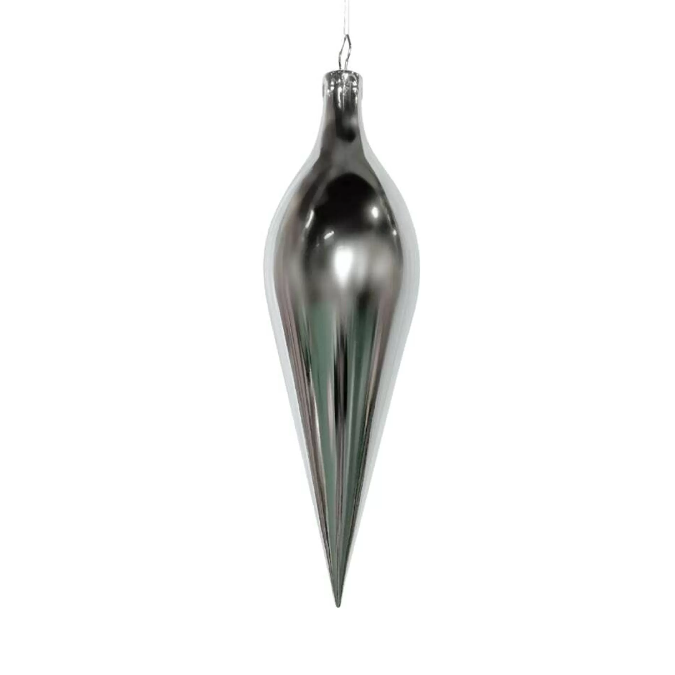 * Hanging Christmas Ornaments | Silver Shiny Finial Drop - 60Cm