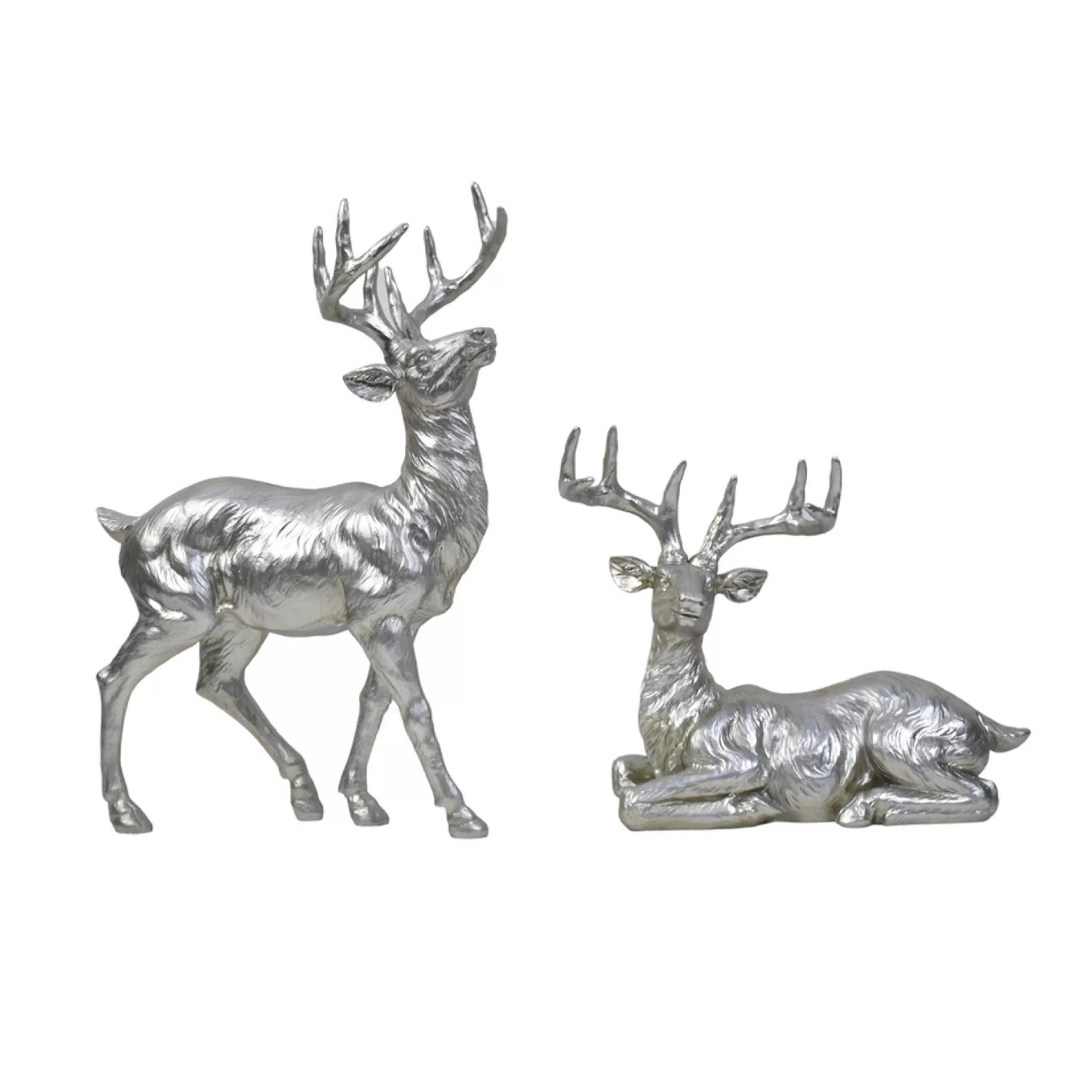 * Table Top Decorations | Silver Sitting Standing Reindeer (2 Styles) - 35Cm