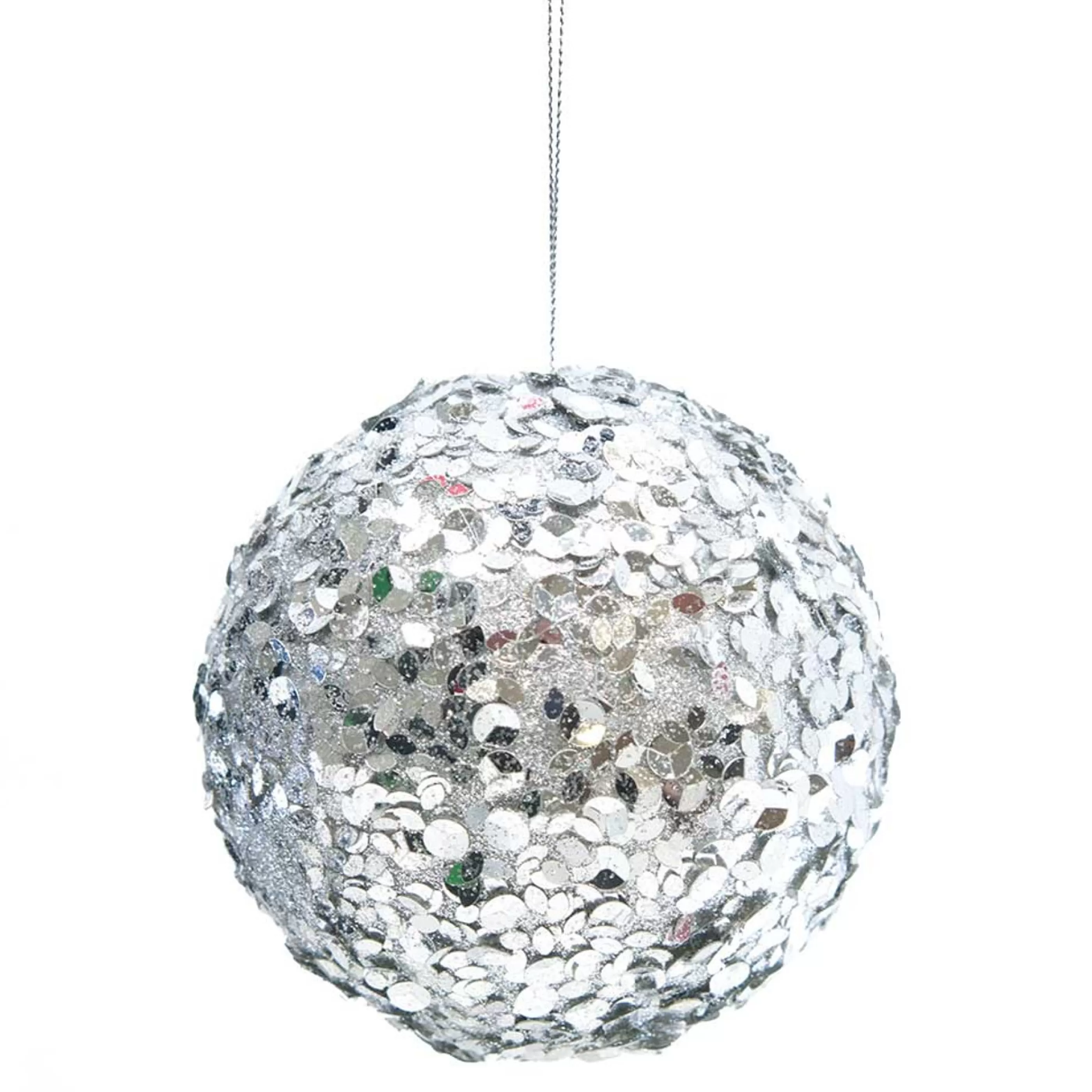 * Hanging Christmas Baubles | Silver Sparkle Sequin Hanging Bauble - 10Cm