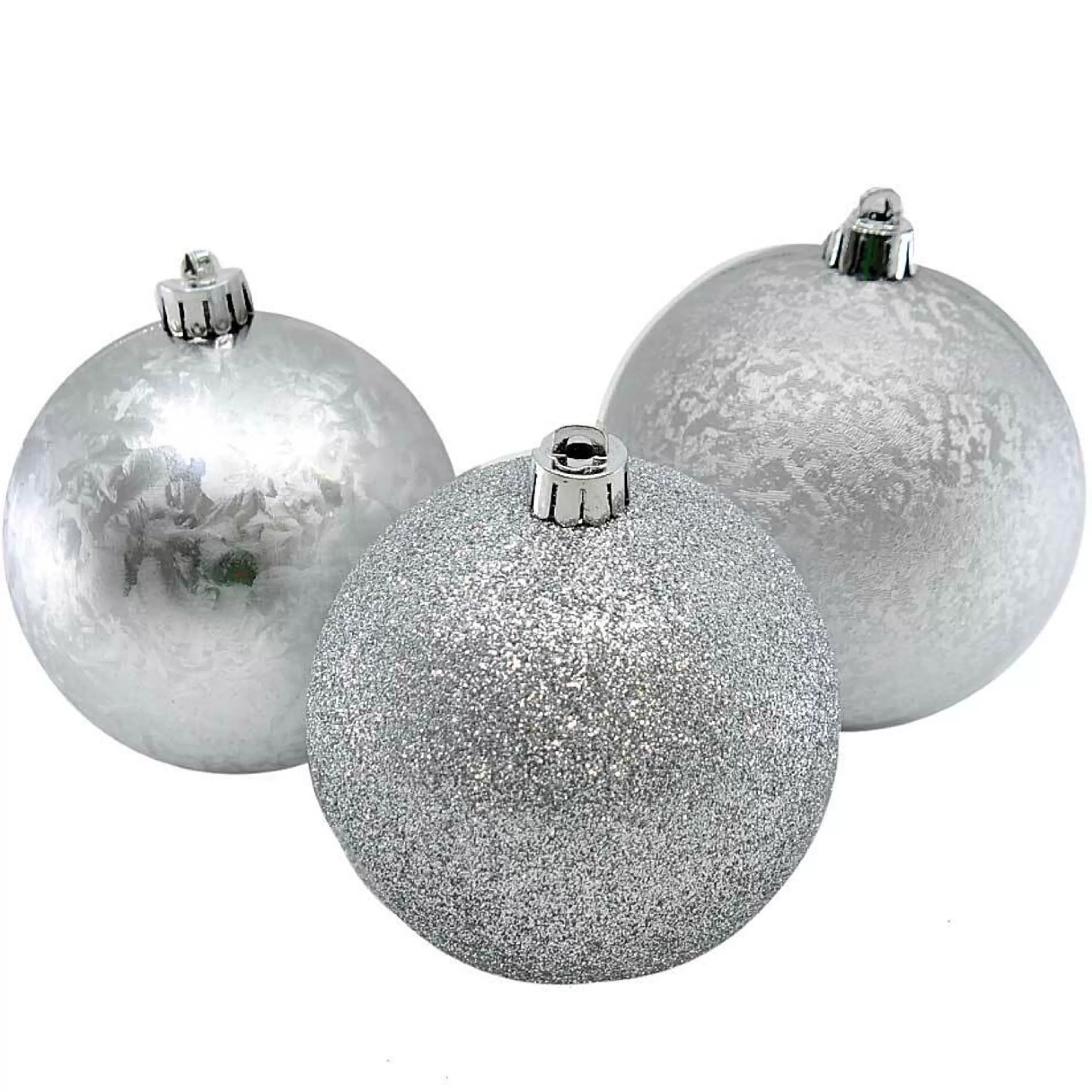 * Hanging Christmas Baubles | Silver Textured Baubles (Pack Of 6) - 80Mm