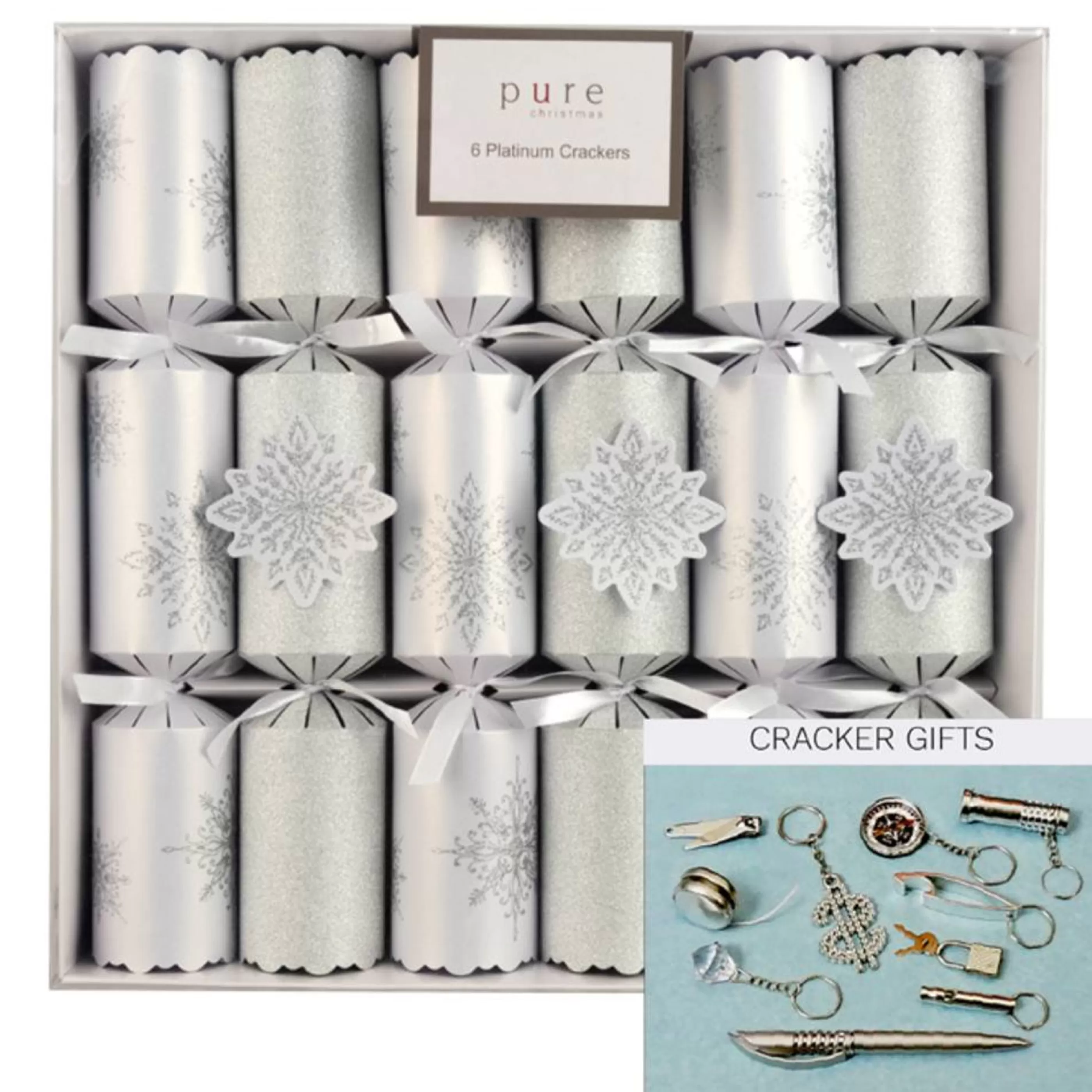 Discount Pure Christmas Silver White Platinum Cracker (Pack Of 6) - 30Cm