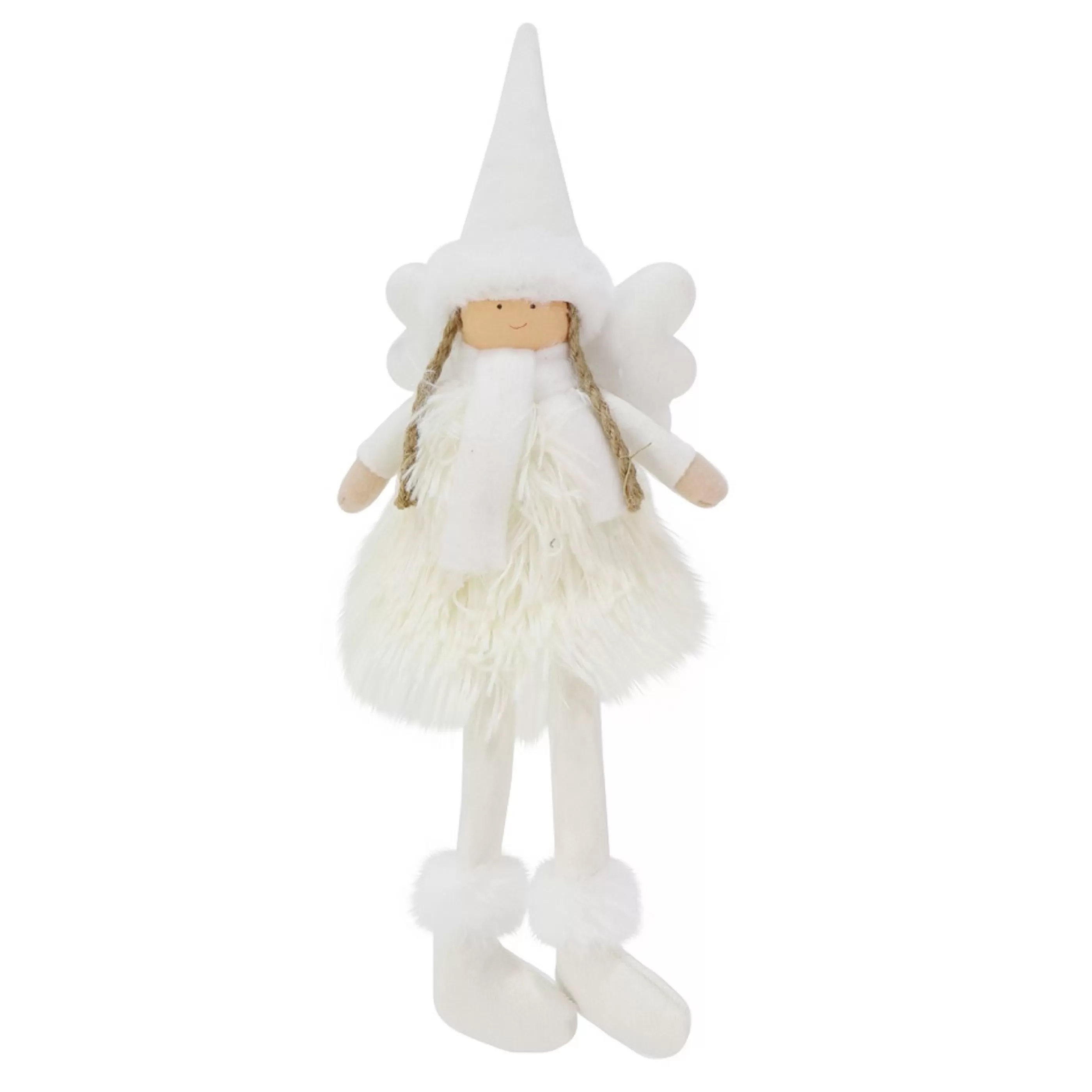 Outlet * Sitting White Plush Fairy - 37Cm