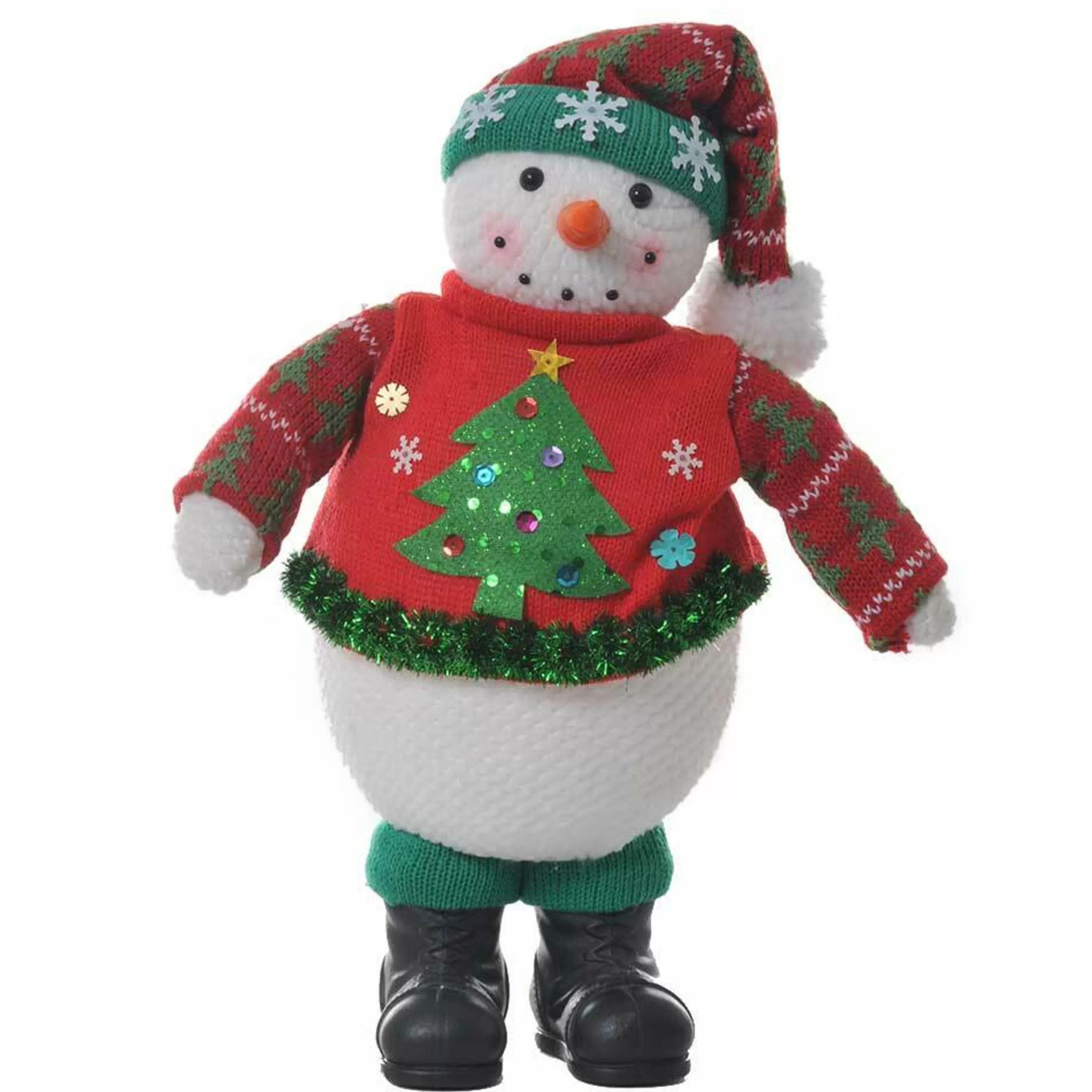 * Table Top Decorations | Snowman With Knit Scarf And Hat White - 33Cm