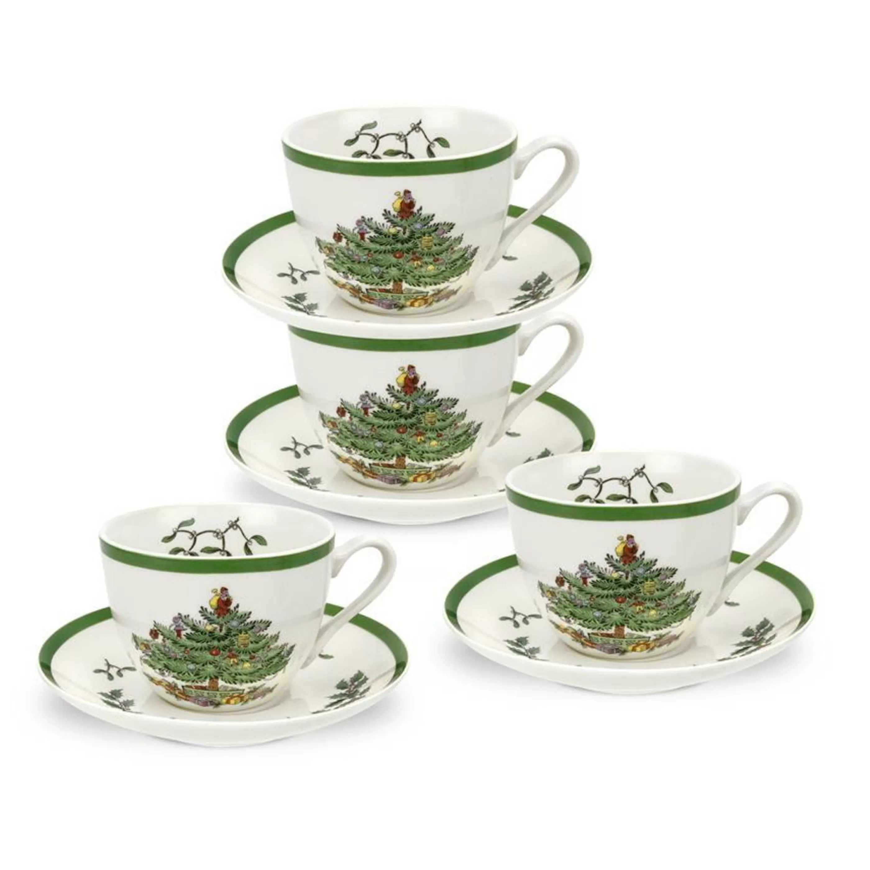 Best Spode Christmas Tea Cup And Saucer - Set Of 4