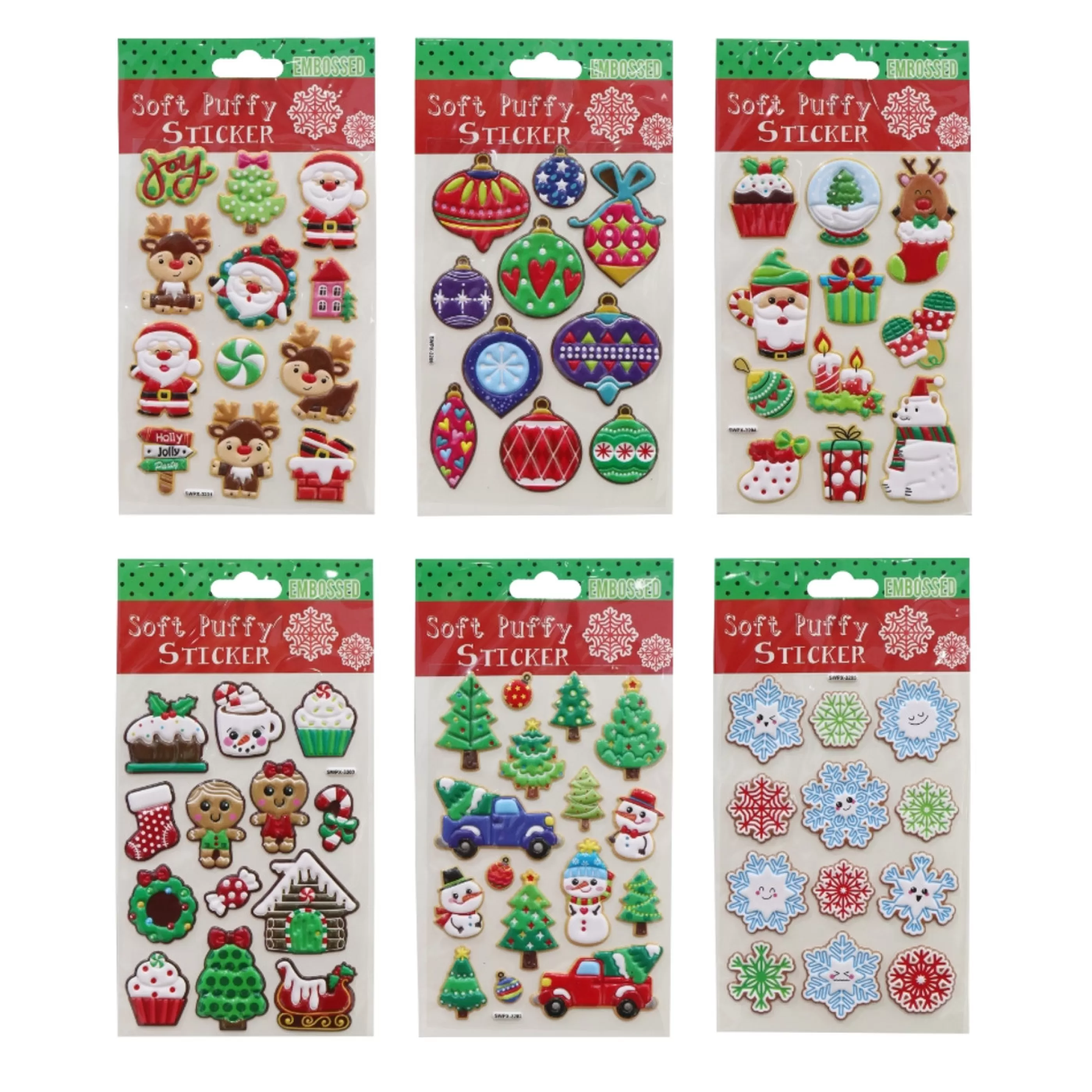 * Table Top Decorations | Super Cute "Puffy" Christmas Stickers (6 Styles) - 15.5Cm