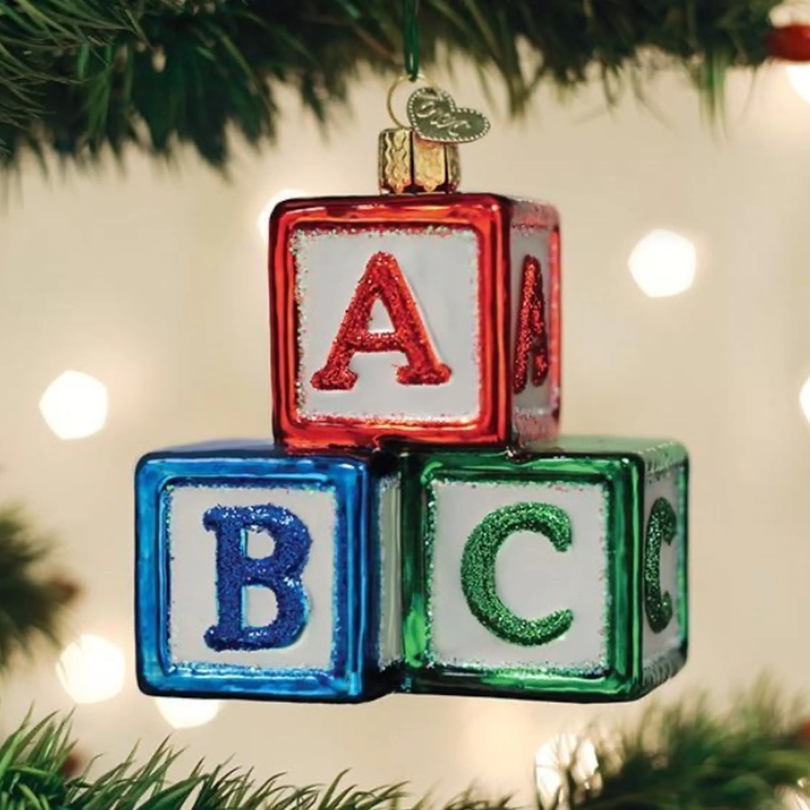 Old World Christmas Glass Glass Ornaments | Teachers Abc Blocks Glass Ornament - 9Cm