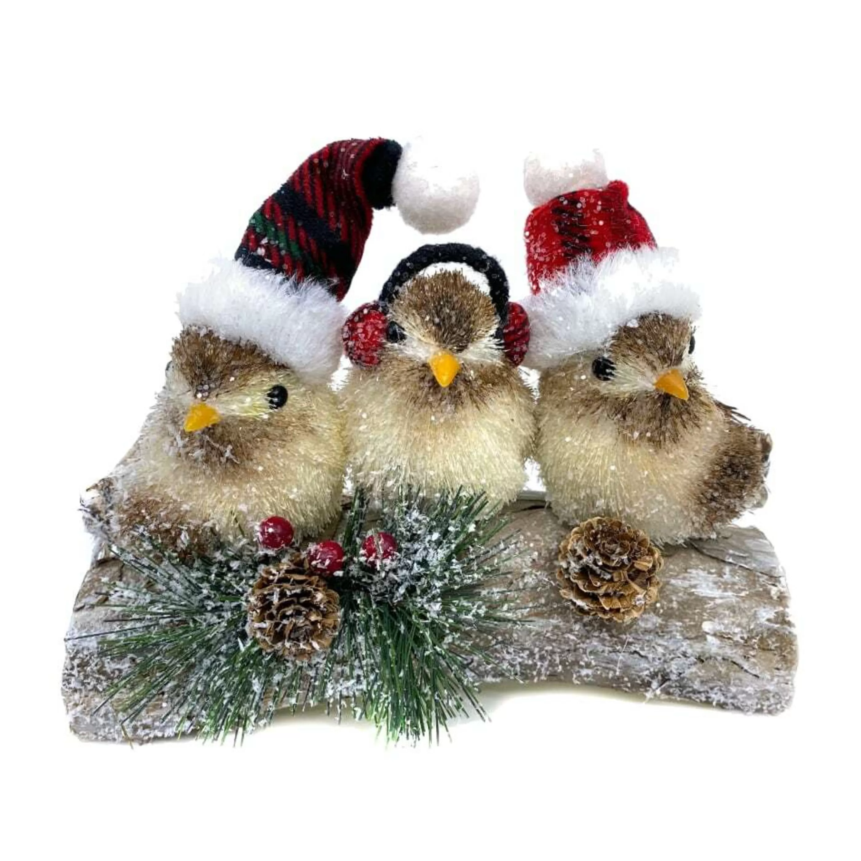 * Birds & Butterflies | Three Christmas Birds On Branch - 21Cm