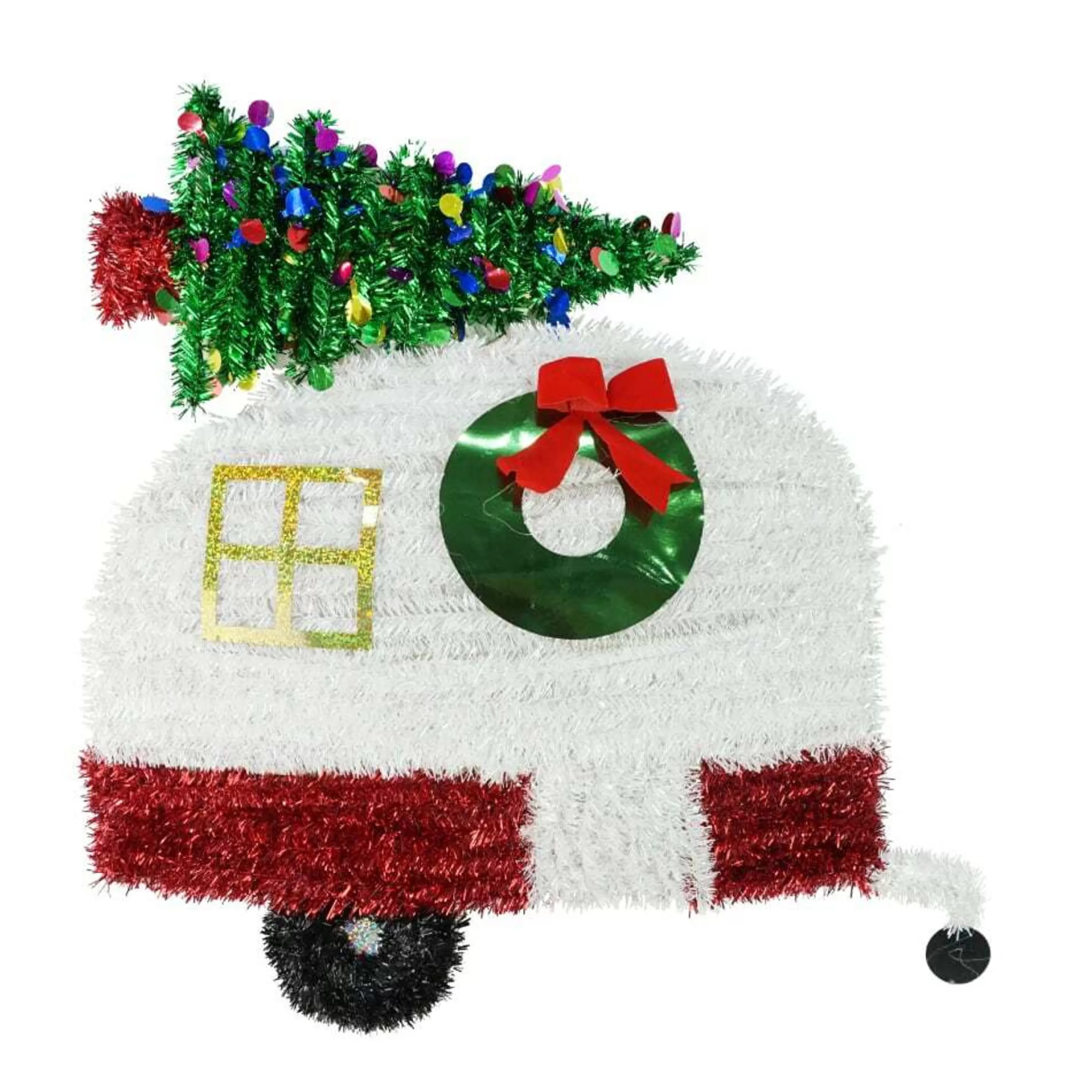 * Christmas Tinsel & Foil Decorations | Tinsel Caravan With Tree - 36Cm