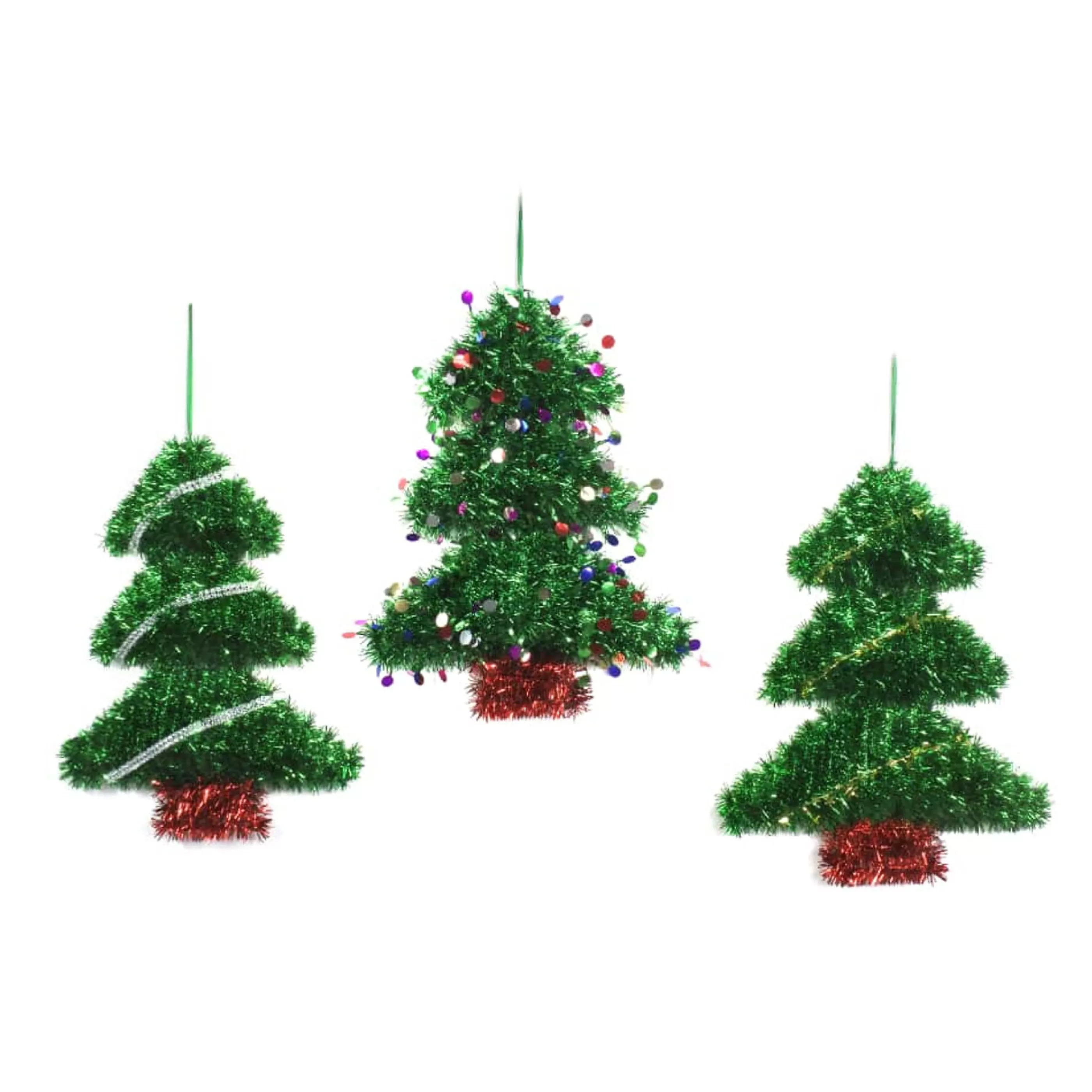 * Hanging Christmas Ornaments | Tinsel Green Christmas Tree (3 Styles) - 34Cm