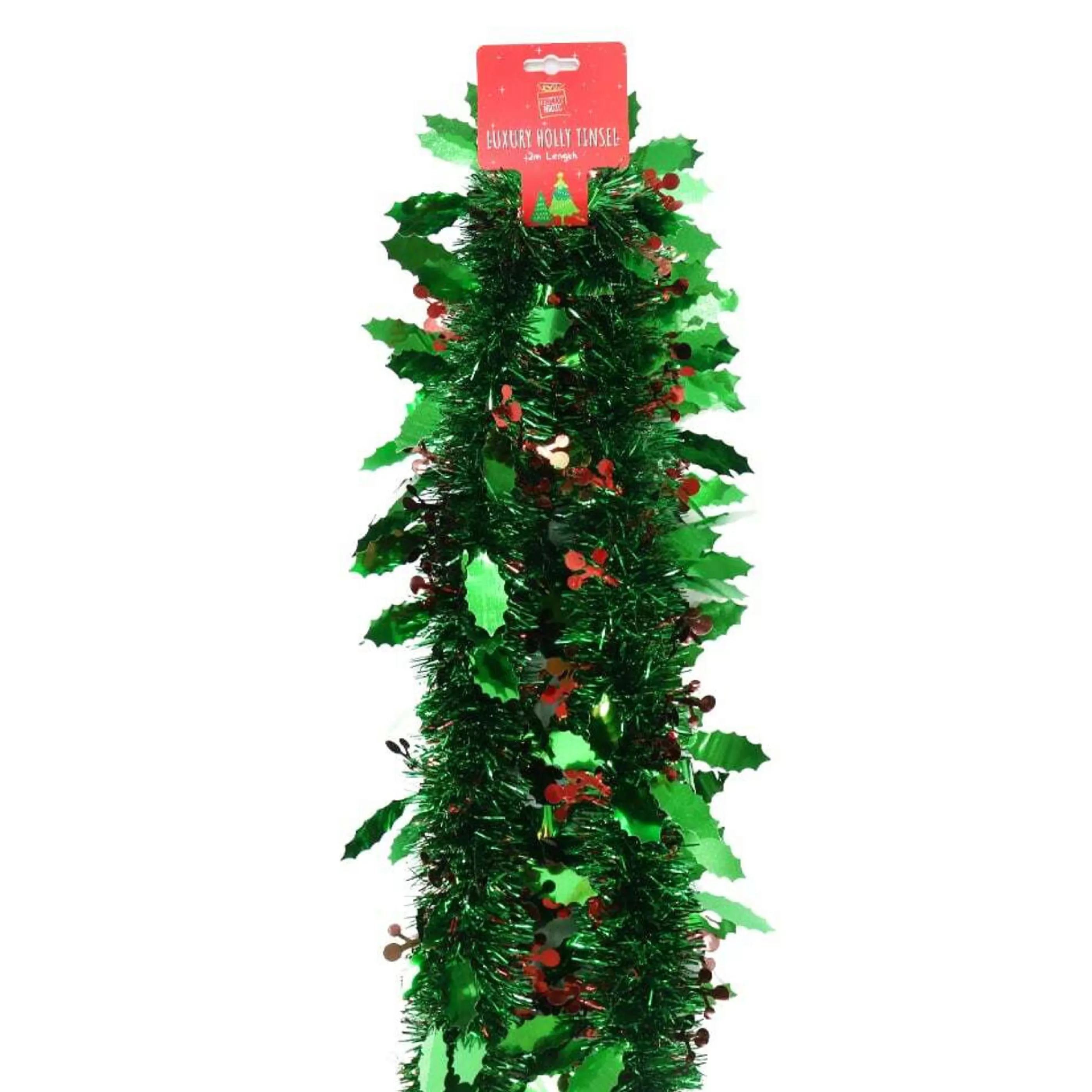 * Christmas Tinsel & Foil Decorations | Tinsel Holly Deluxe (10 Ply) - 2M