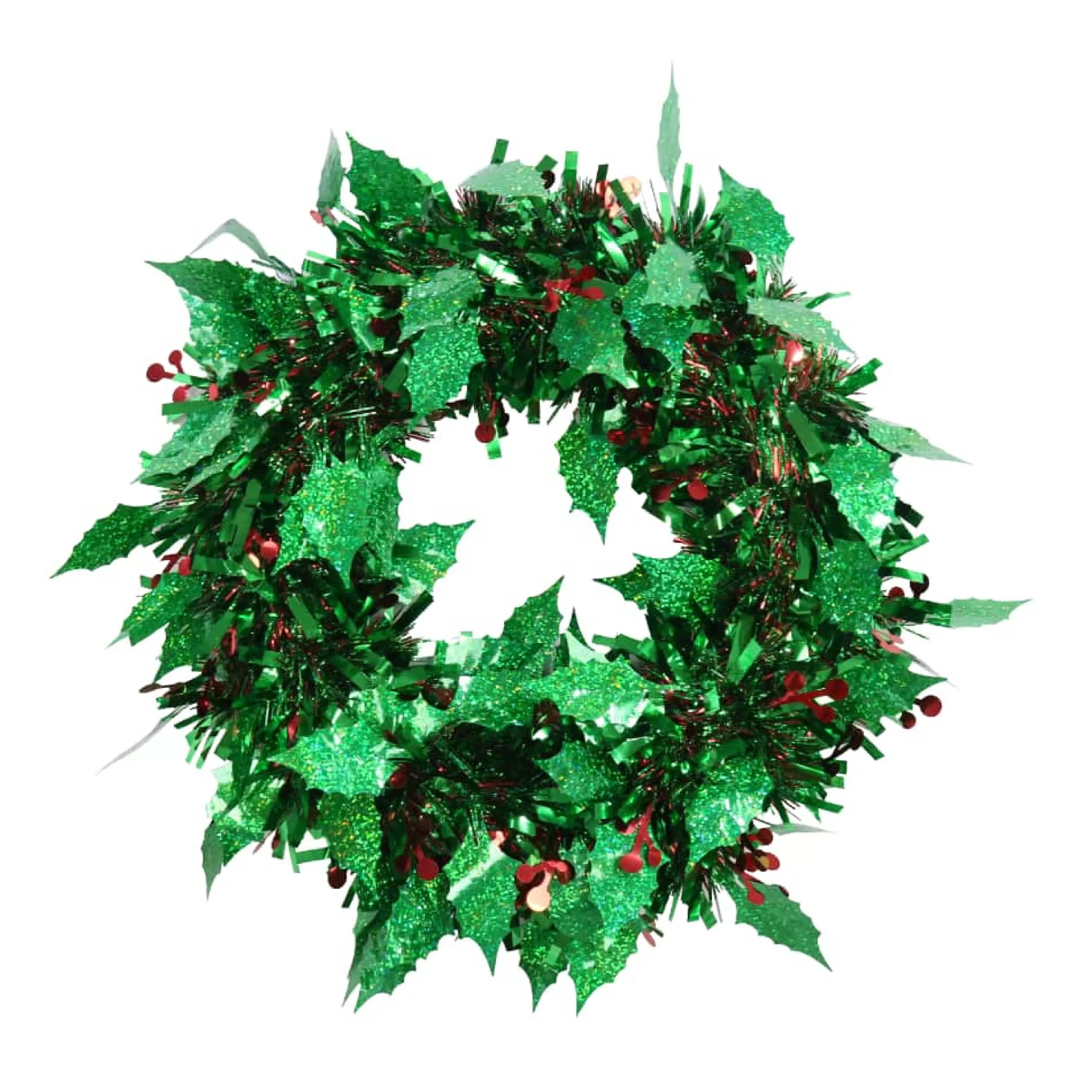 * Wreaths | Tinsel Holly Red Berry With Green Leaves Wreath - 28Cm