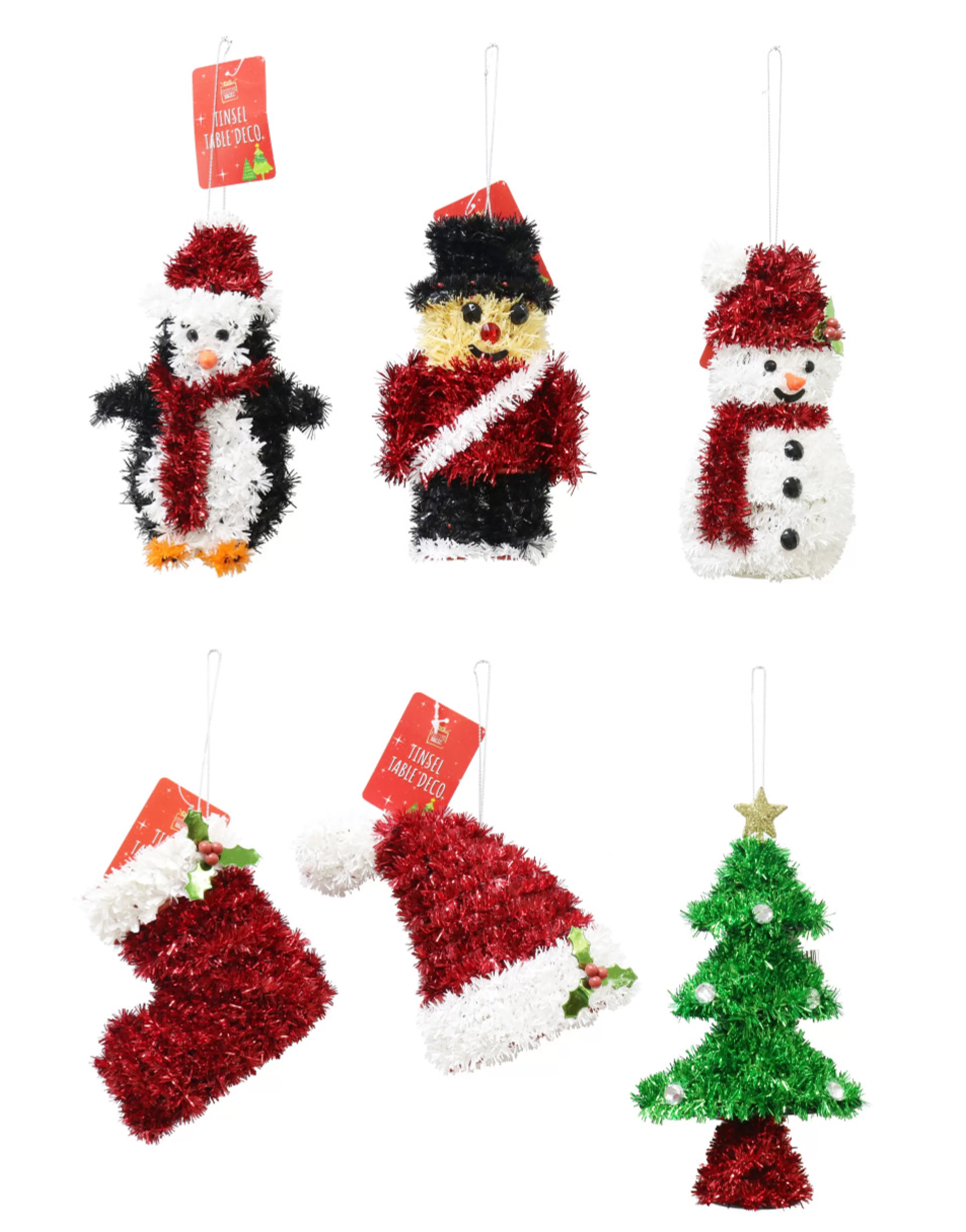 * Christmas Tinsel & Foil Decorations | Tinsel Table Decoration (6 Styles)