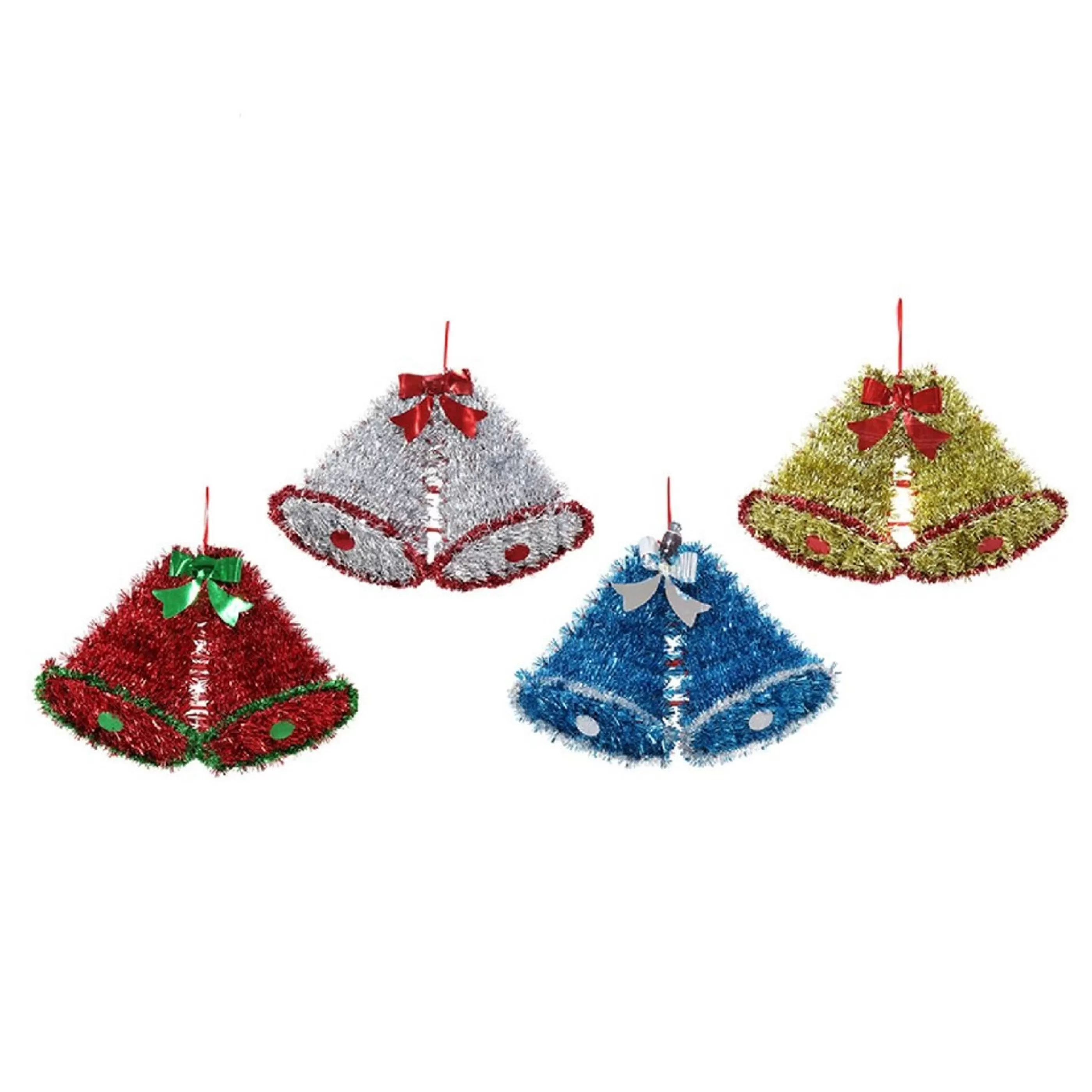 * Christmas Tinsel & Foil Decorations | Tinsel Twin Bells Plaque (4 Styles) - 36Cm