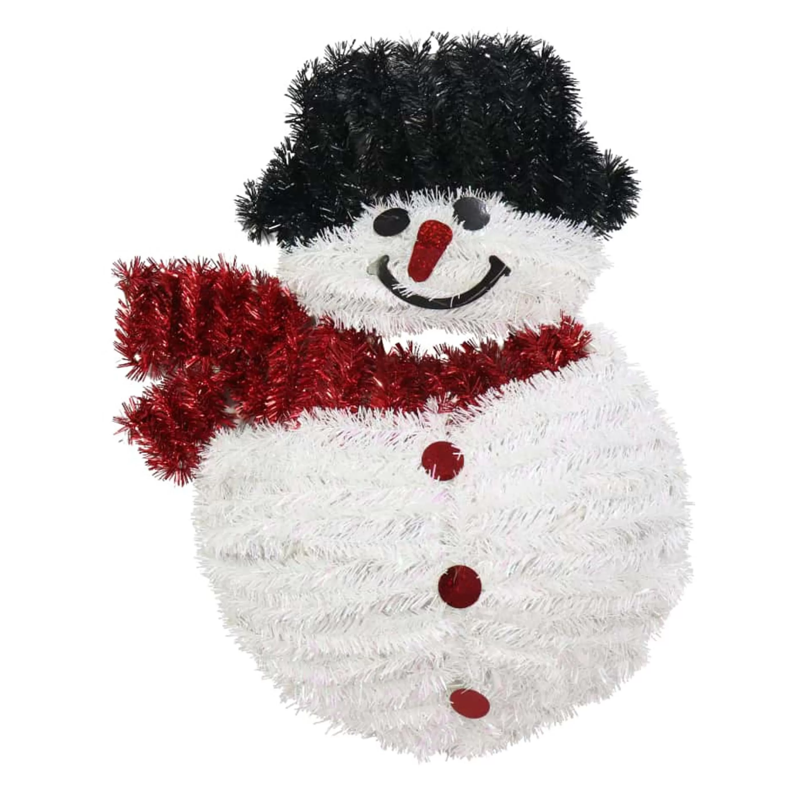 * Christmas Tinsel & Foil Decorations | Tinsel White Snowman With Red Scarf Black Tophat - 46Cm