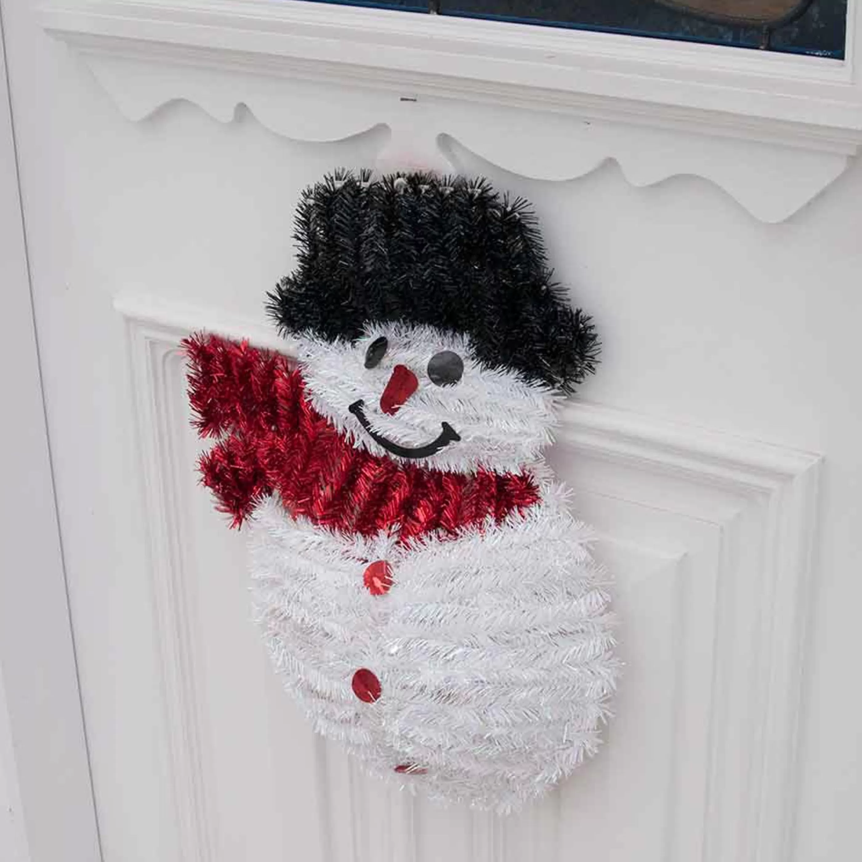 * Christmas Tinsel & Foil Decorations | Tinsel White Snowman With Red Scarf Black Tophat - 46Cm