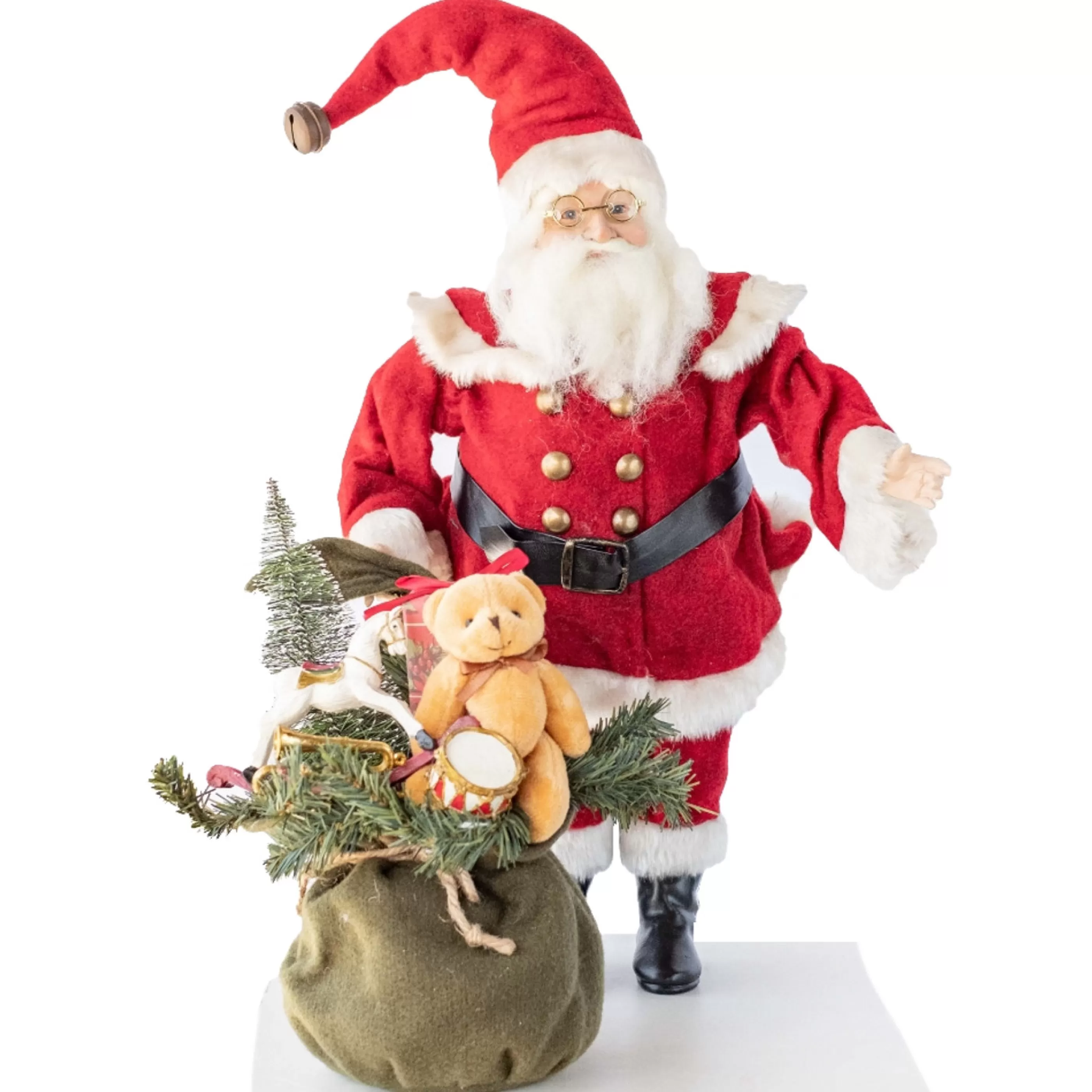 Flash Sale * Traditional Santa Claus With Green Gift Bag - 47.5Cm