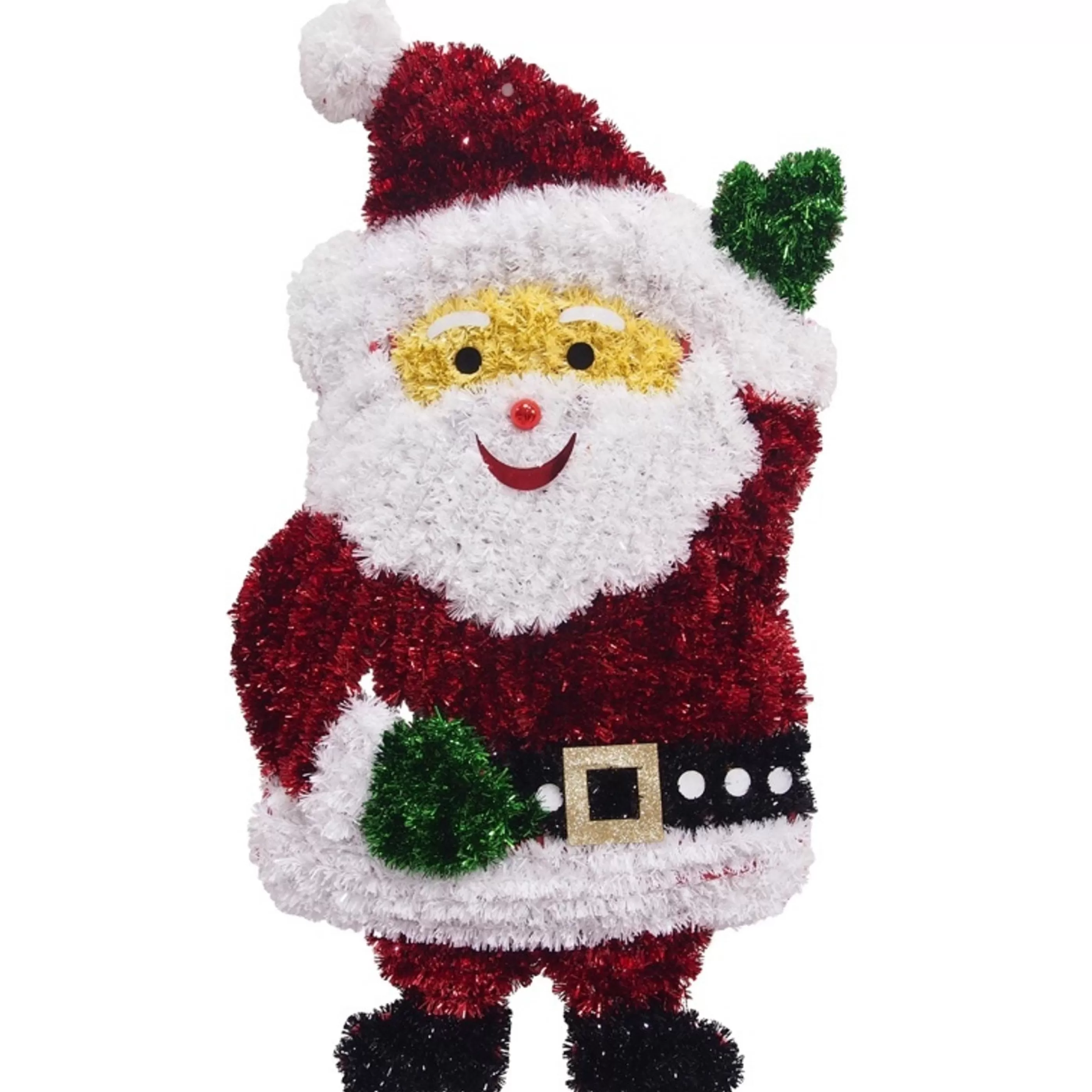 * Christmas Tinsel & Foil Decorations | Waving Tinsel Santa Plaque - 59Cm