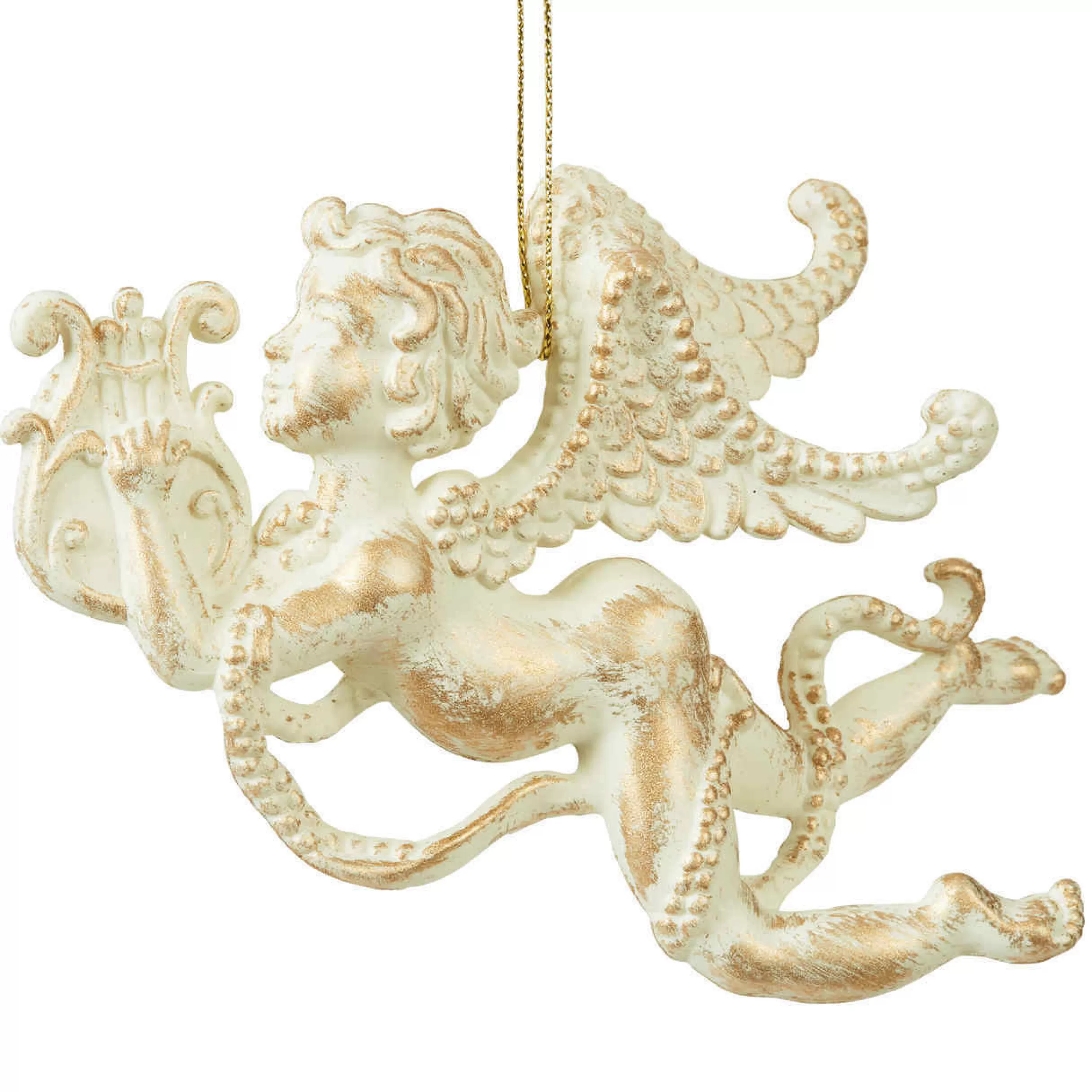 * Hanging Christmas Ornaments | White & Gold Cherub Hanging Ornament - 14Cm