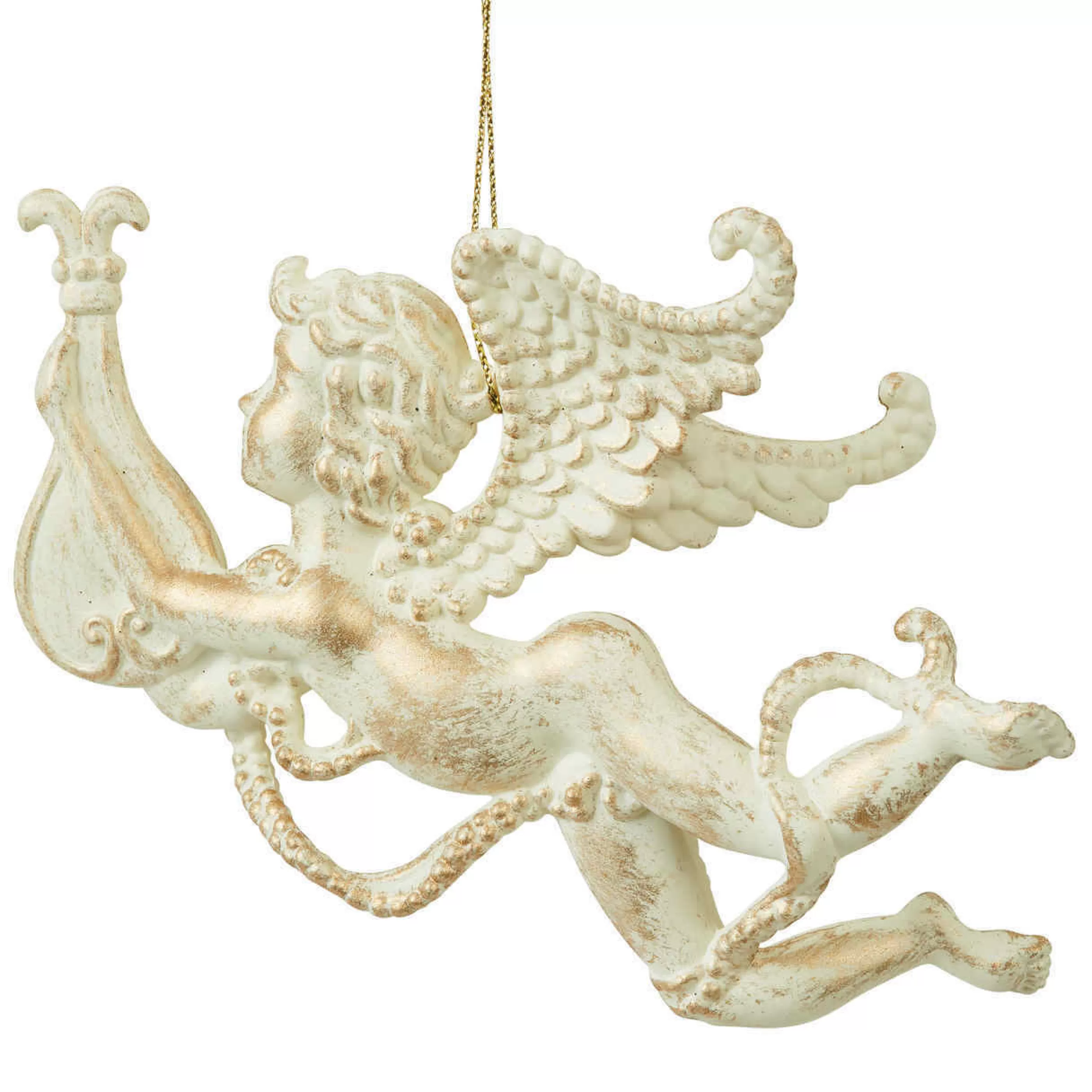 * Hanging Christmas Ornaments | White & Gold Cherub Hanging Ornament - 14Cm