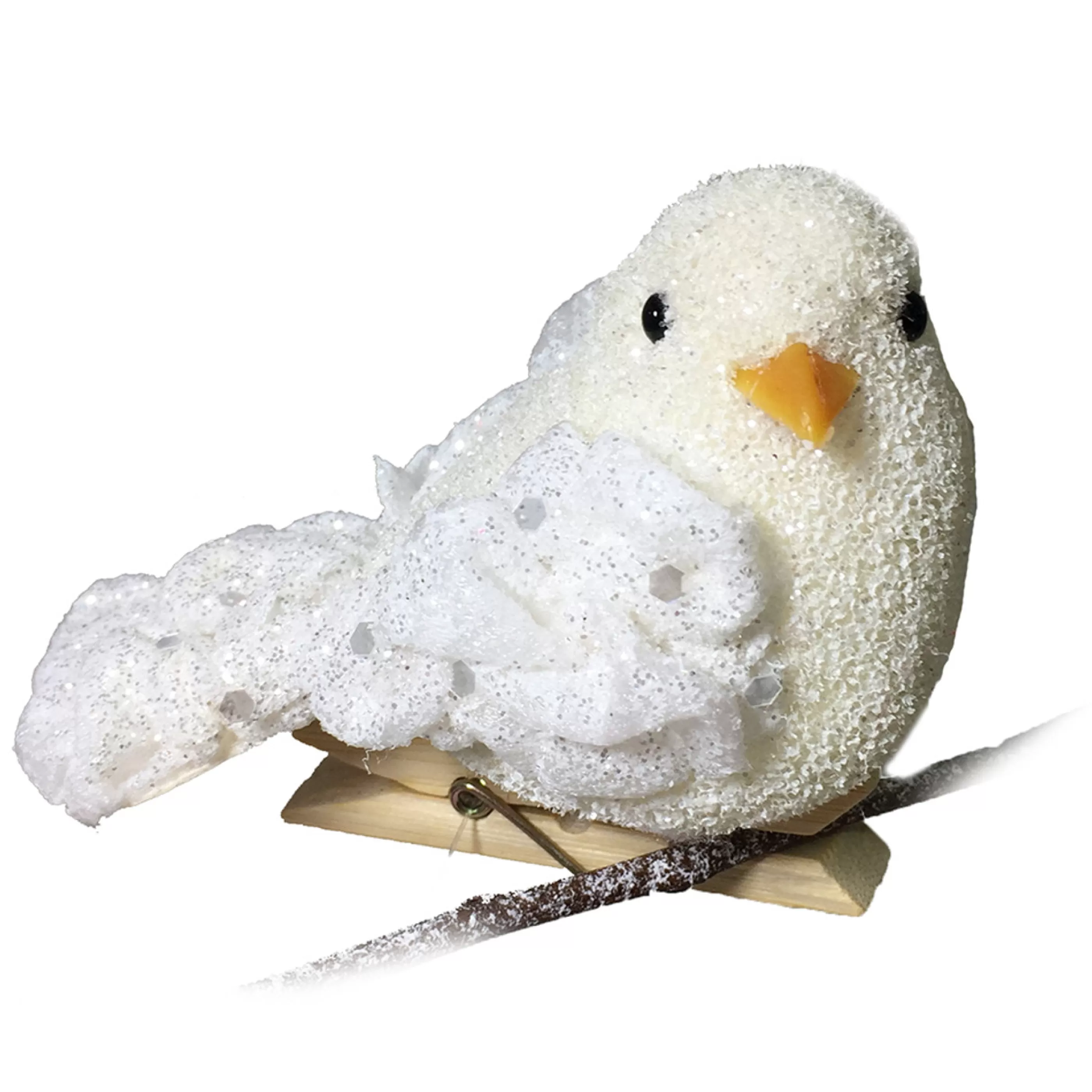 * Birds & Butterflies | White Feathered Bird With Clip - 10Cm