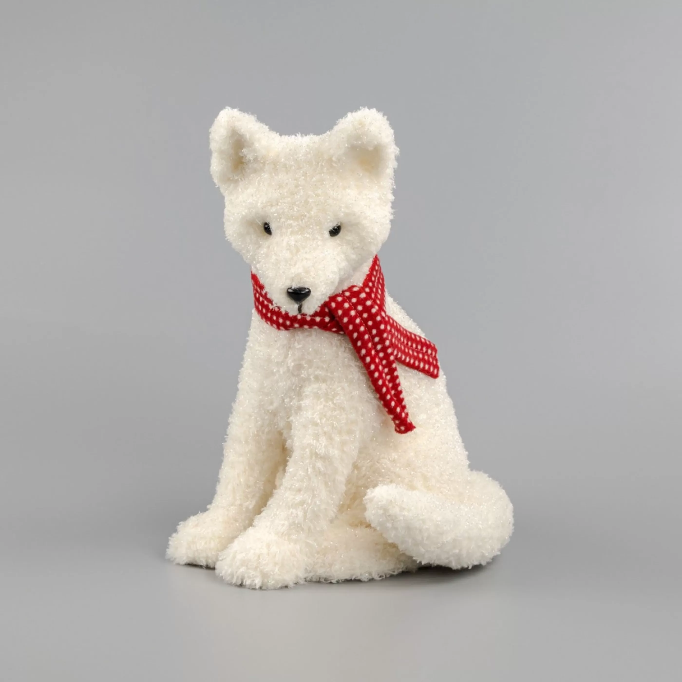 * Table Top Decorations | White Fox With Red Bow - 34Cm