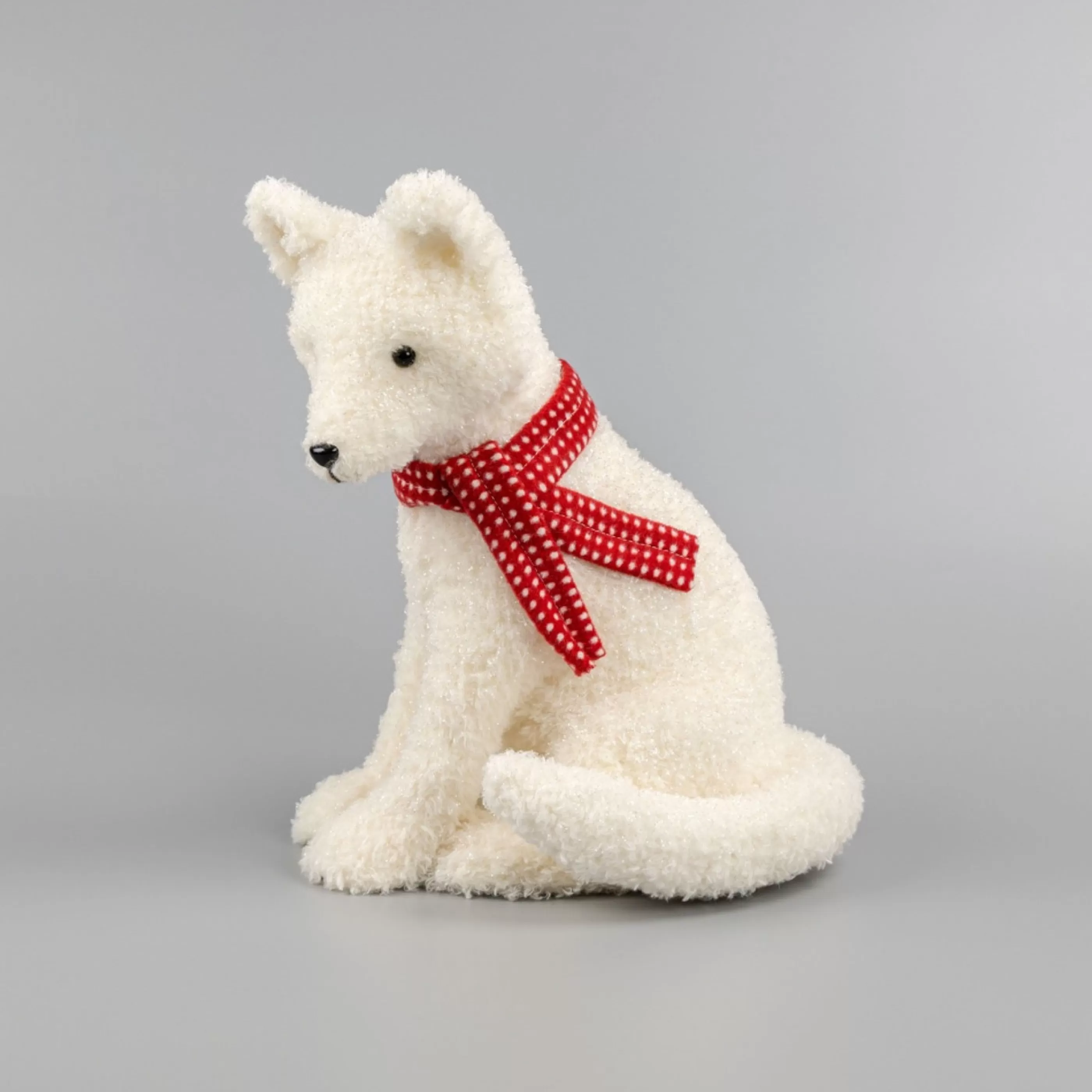 * Table Top Decorations | White Fox With Red Bow - 34Cm