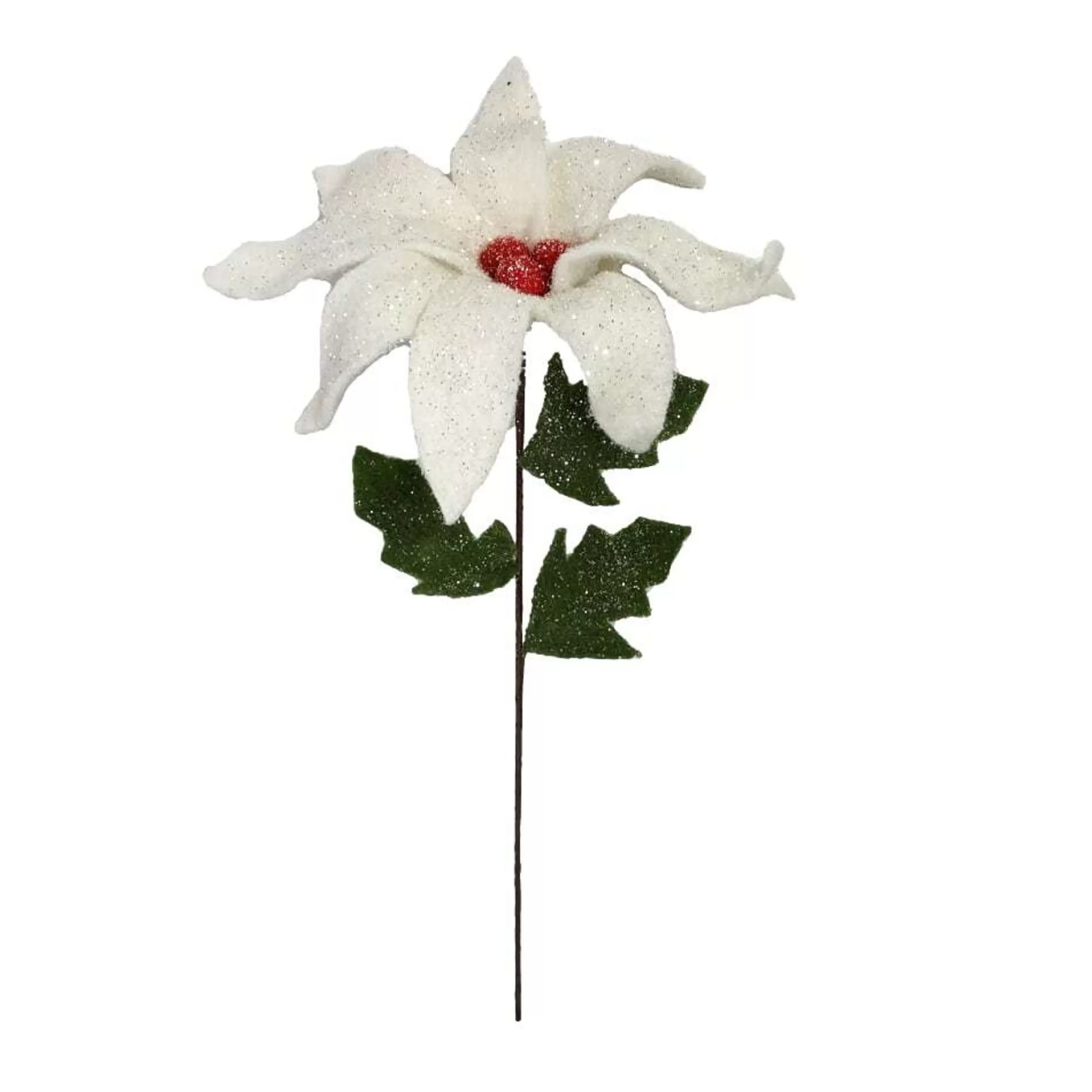 * Floristry | White Glittered Fabric Flower Stem - 56Cm