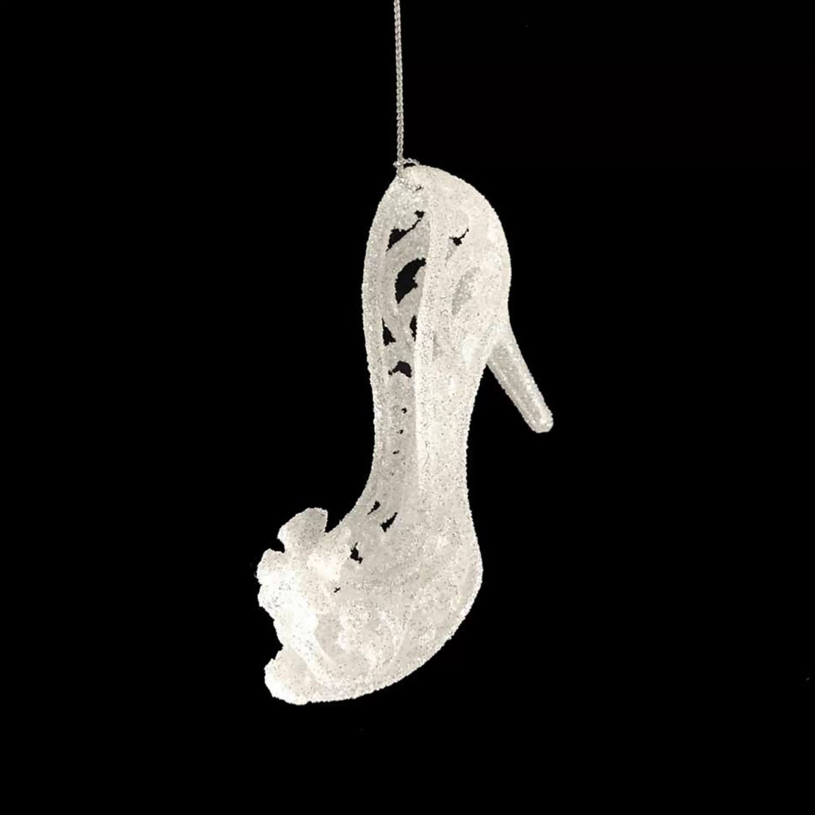 * Hanging Christmas Ornaments | White Glittered High Heel Shoe Ornament - 14Cm