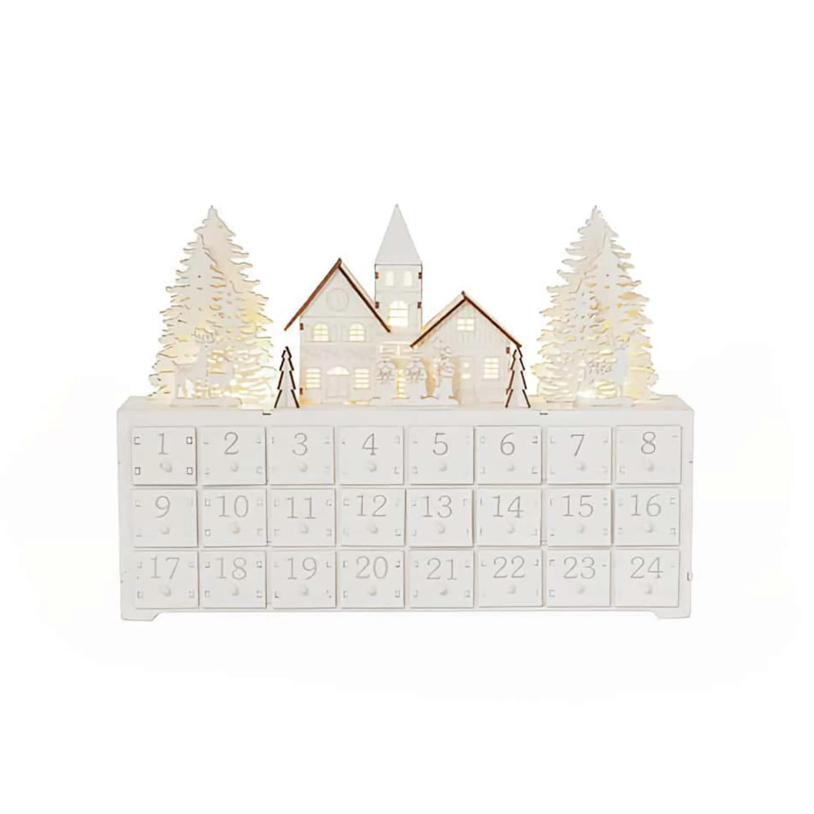 Online * White Led Wooden Advent Calendar - 37Cm