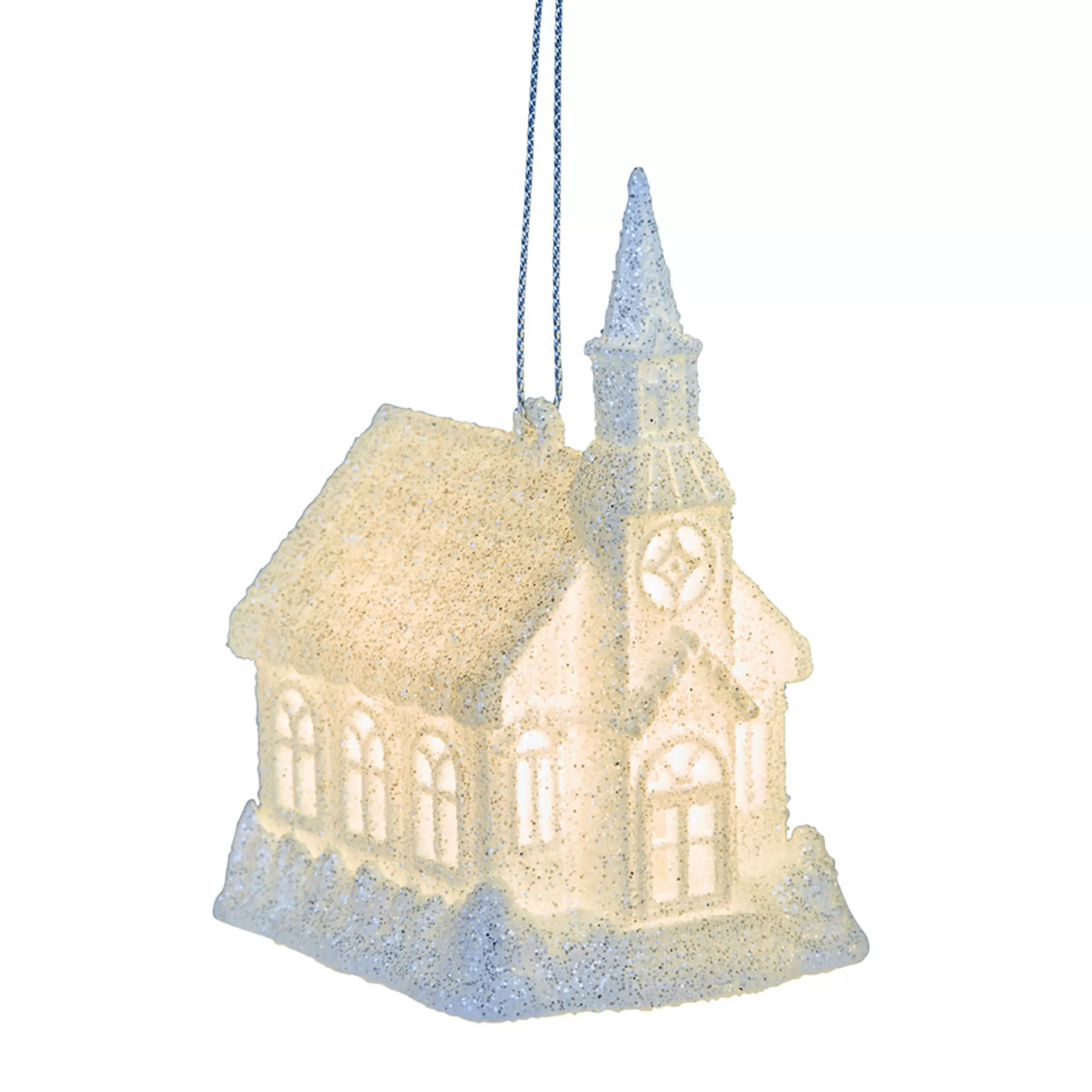 * Hanging Christmas Ornaments | White Light Up Church Hanging Ornament - 10Cm