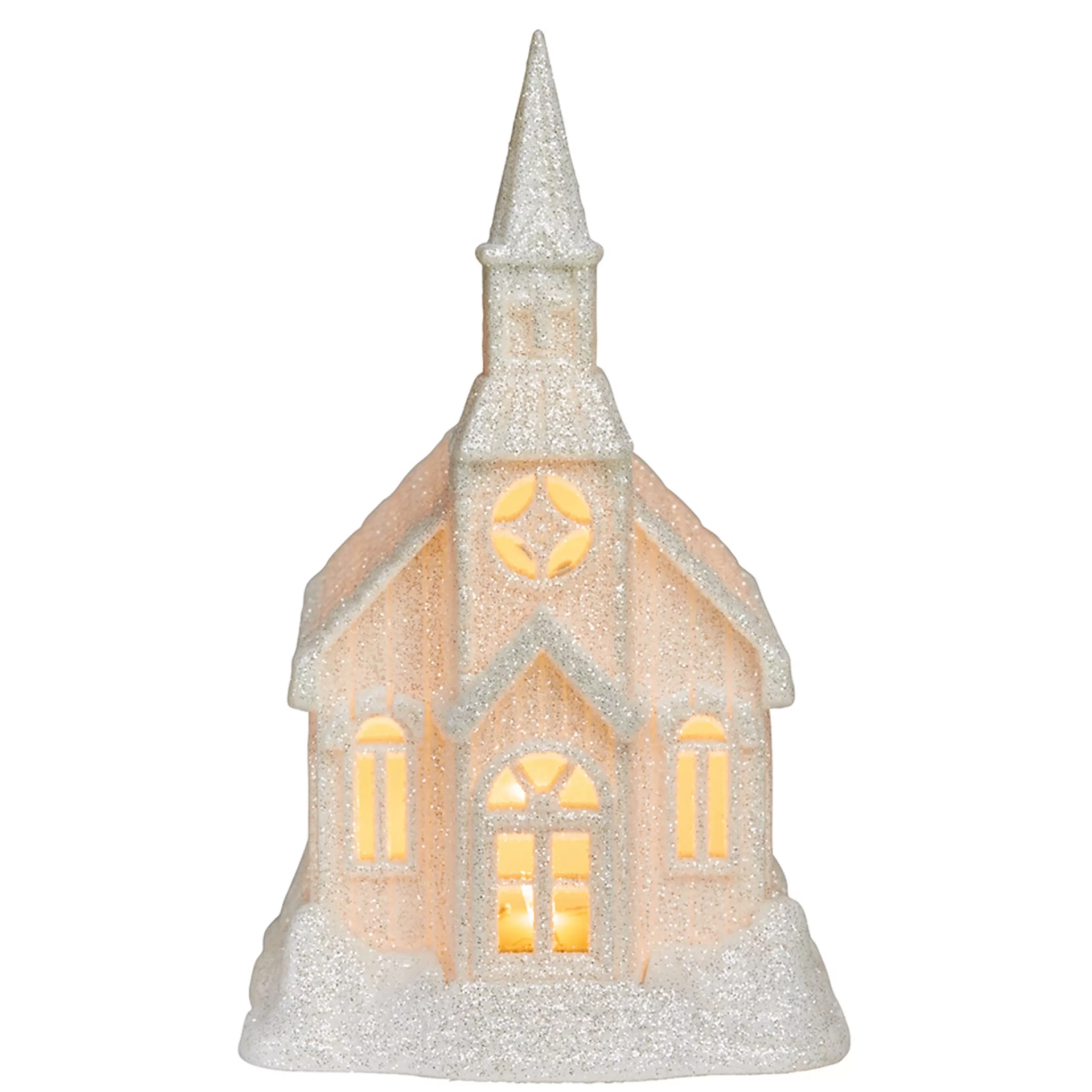 * Table Top Decorations | White Light-Up Christmas Church - 19Cm