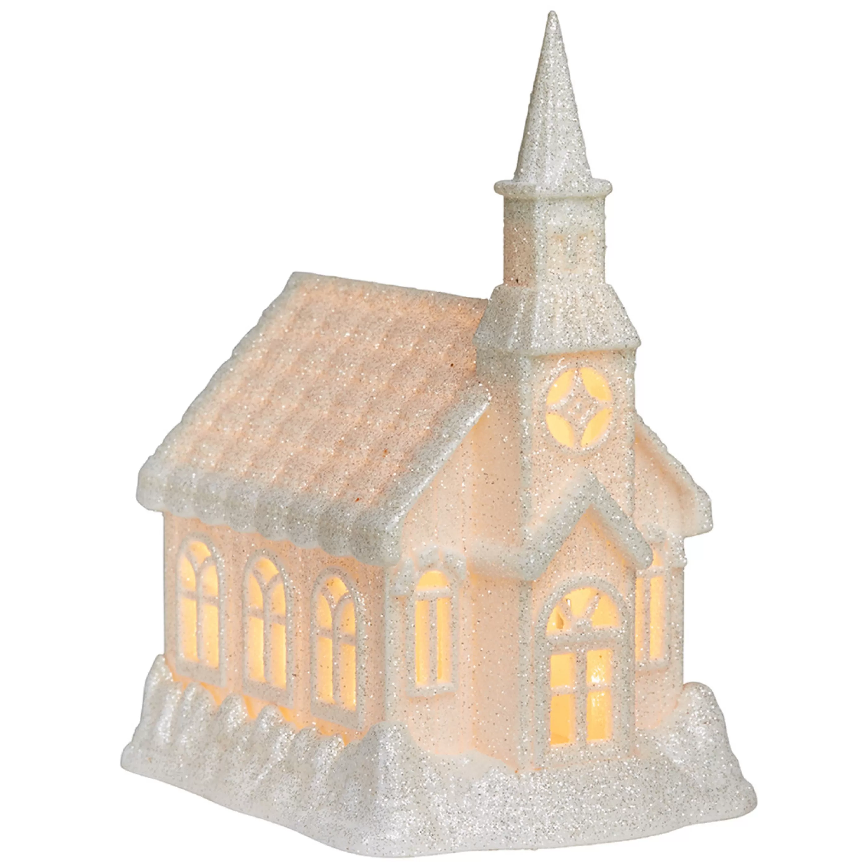 * Table Top Decorations | White Light-Up Christmas Church - 19Cm