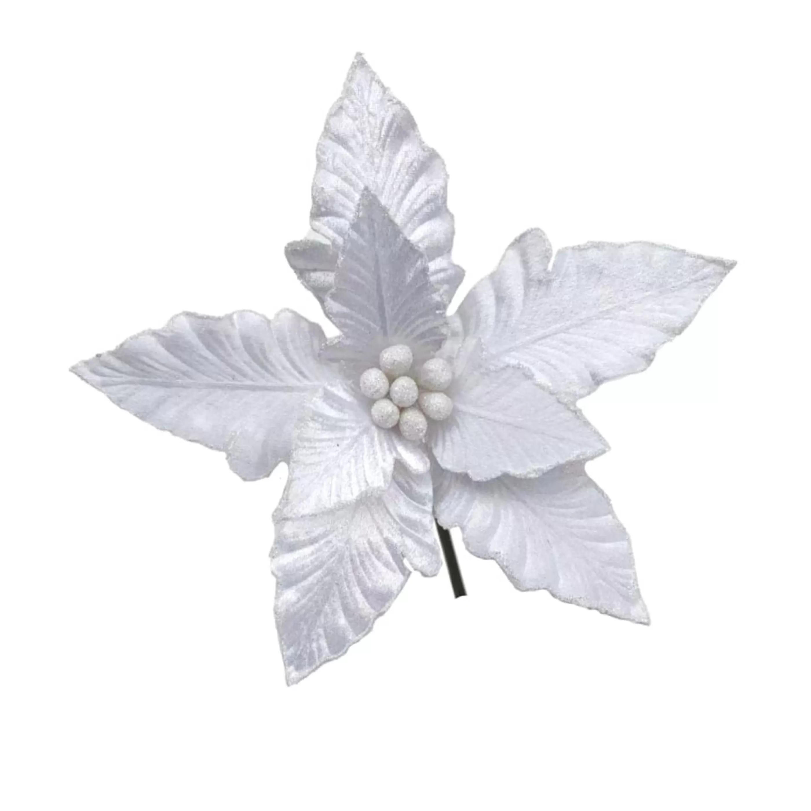 * Poinsettia Decorations | White Poinsettia White Includes Clip - 30Cm