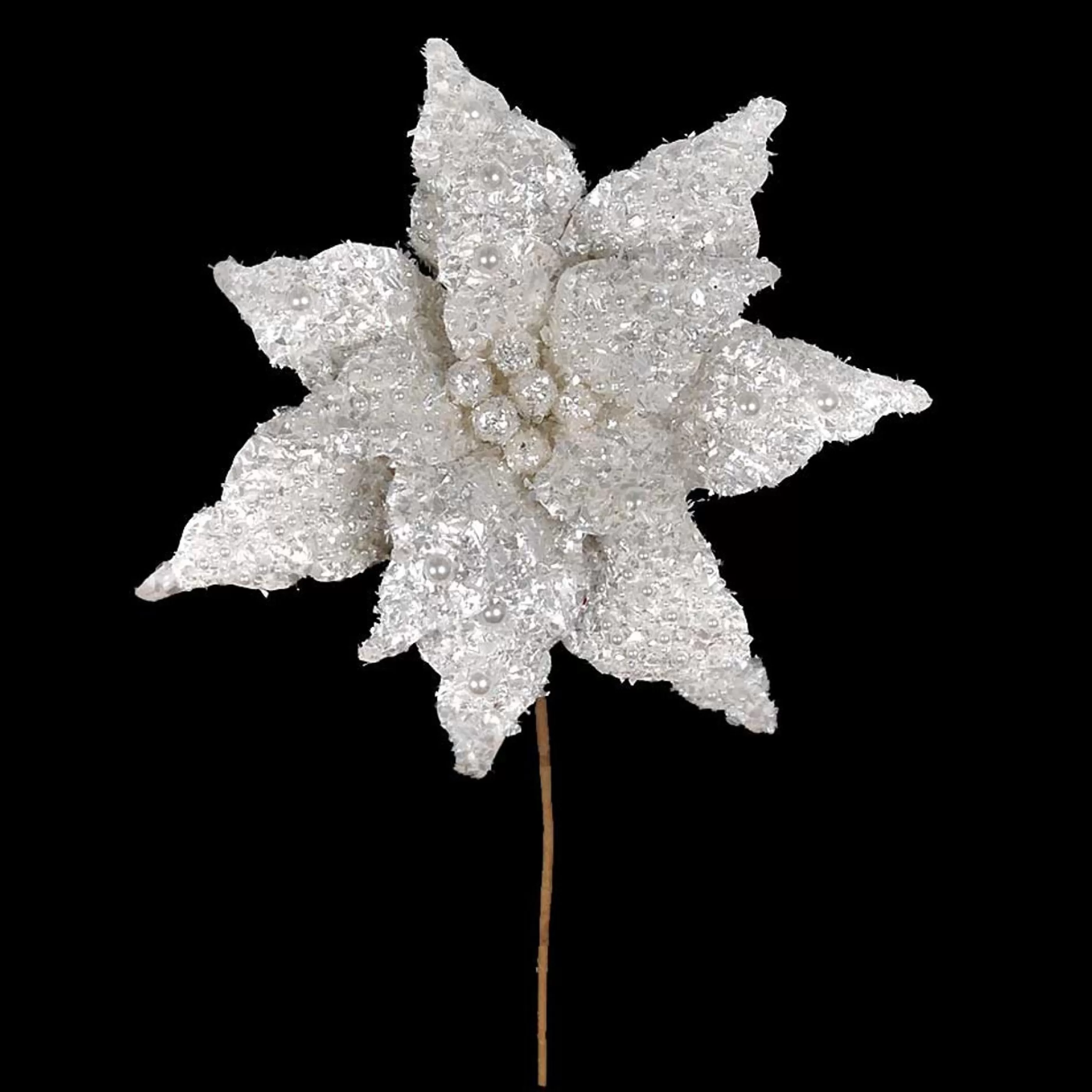 * Poinsettia Decorations | White Poinsettia With Pearl Highlights - 30Cm