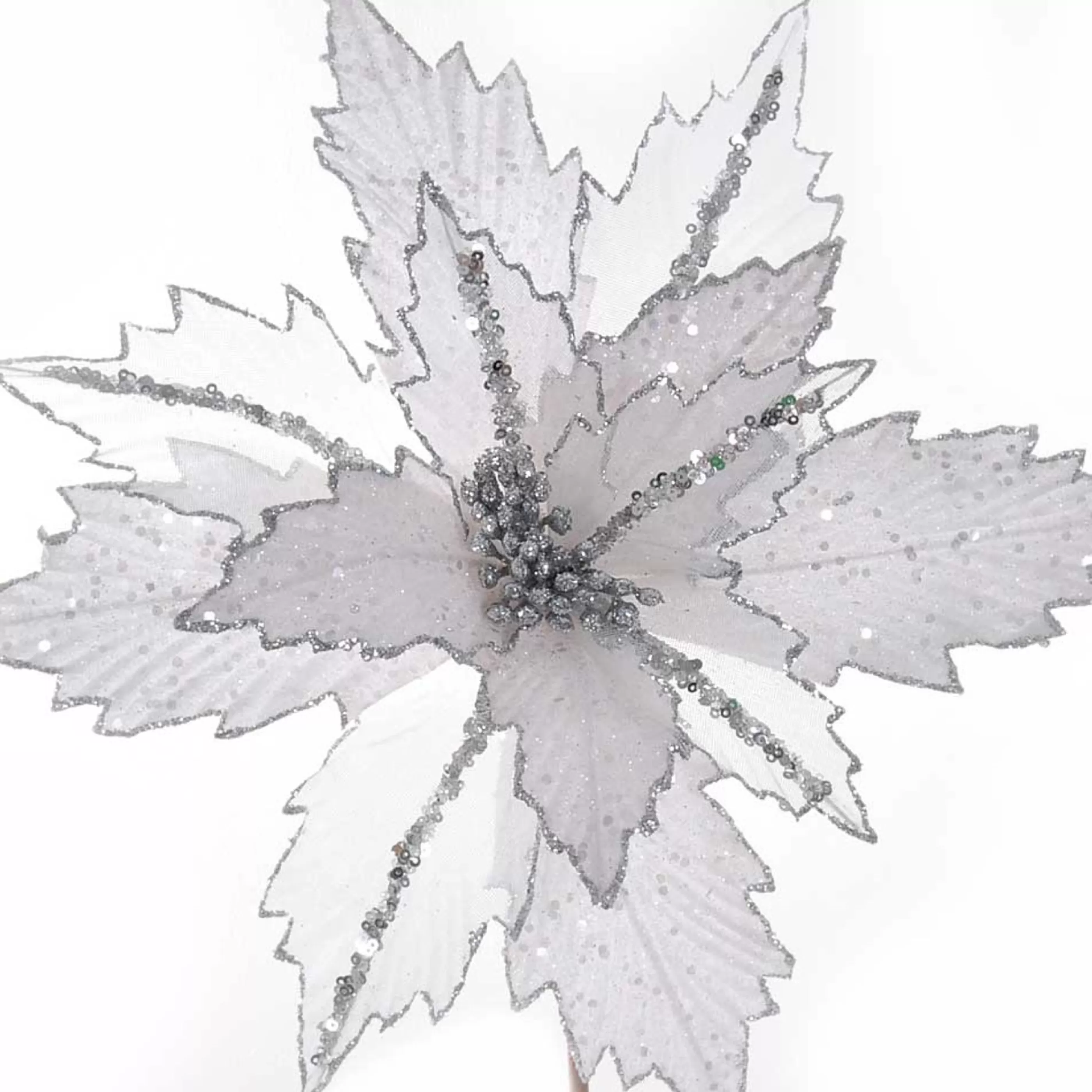 * Floristry | White Poinsettia With Silver Glitter - 36Cm