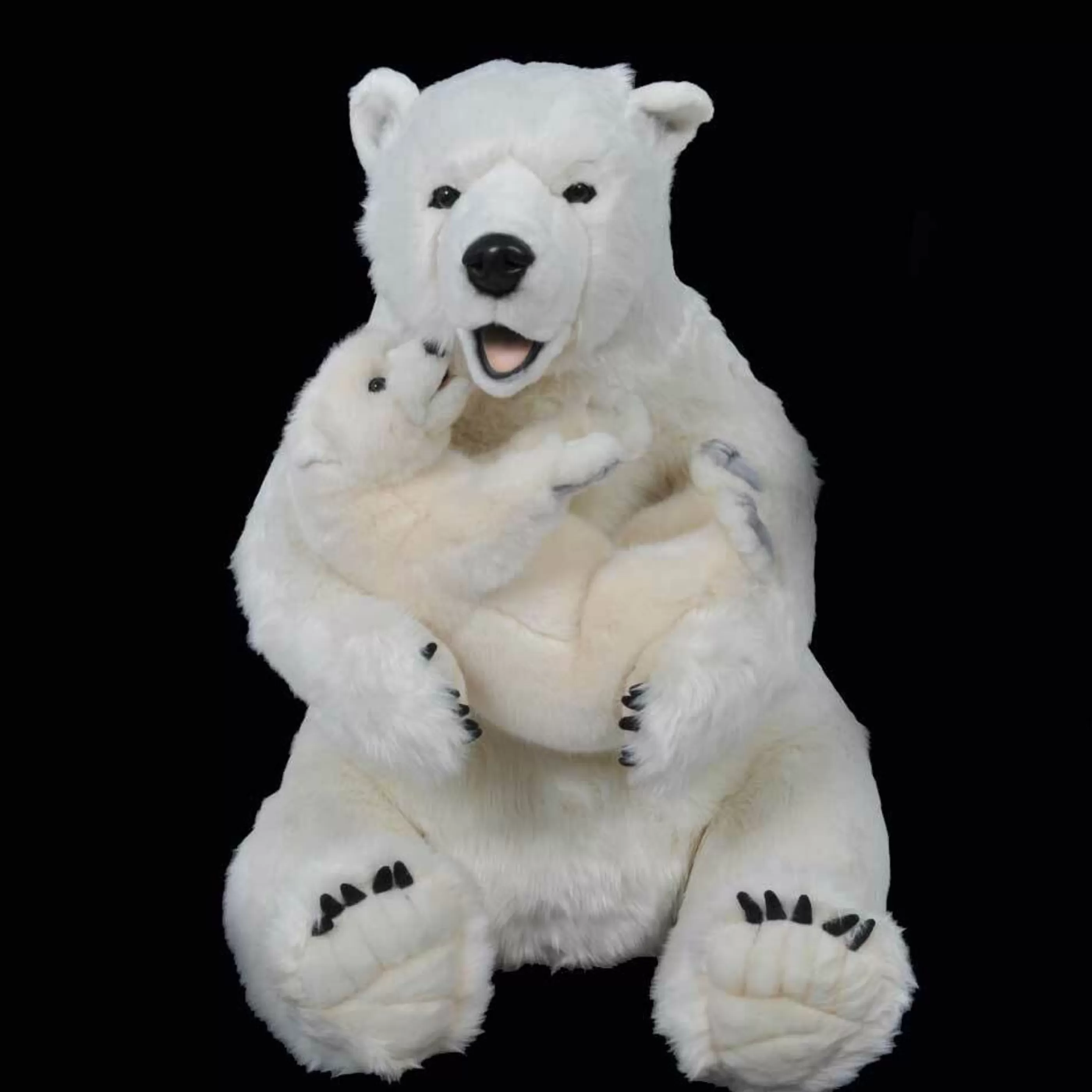 Outlet * White Polar Bear Mama With Cub (Static) - 77Cm