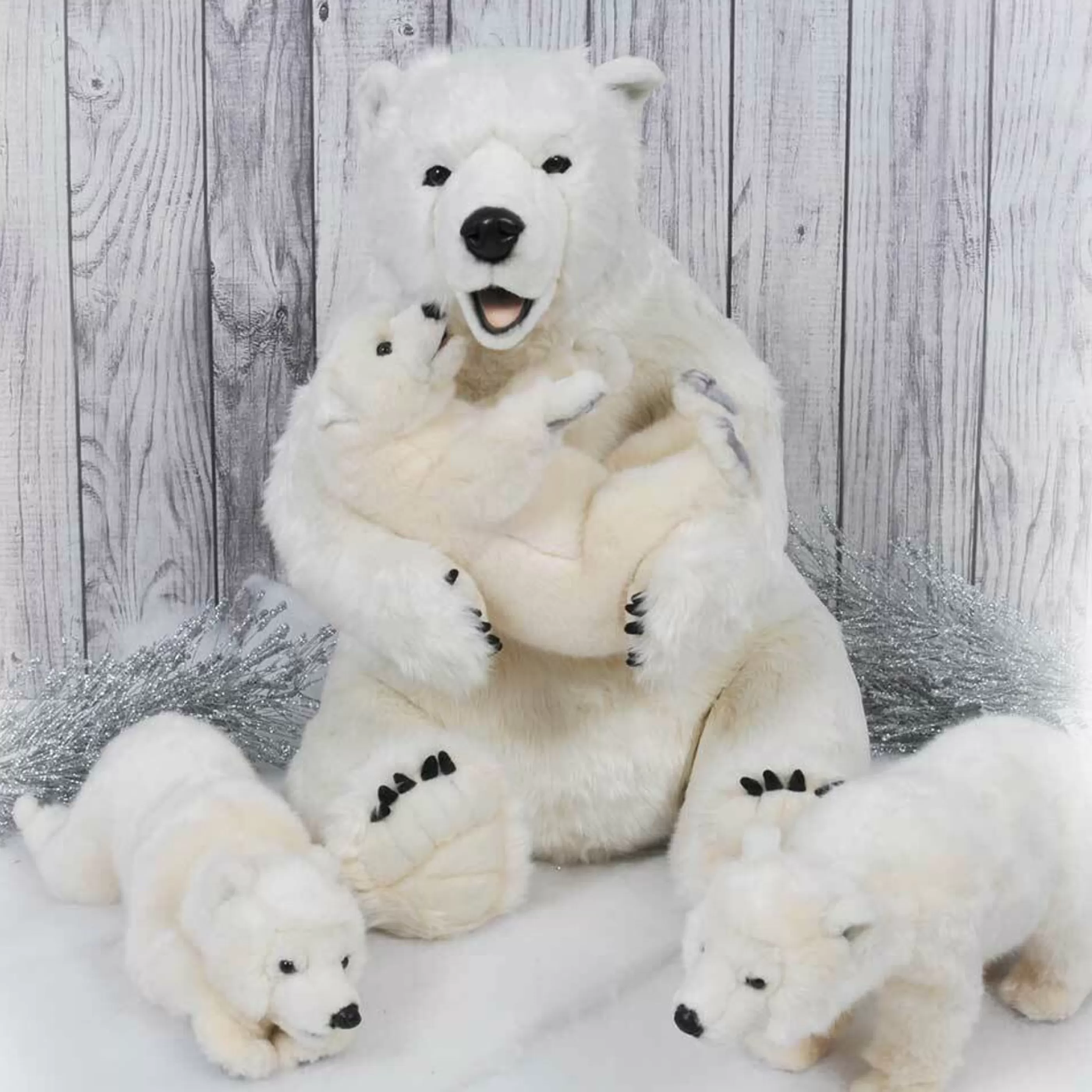 Outlet * White Polar Bear Mama With Cub (Static) - 77Cm