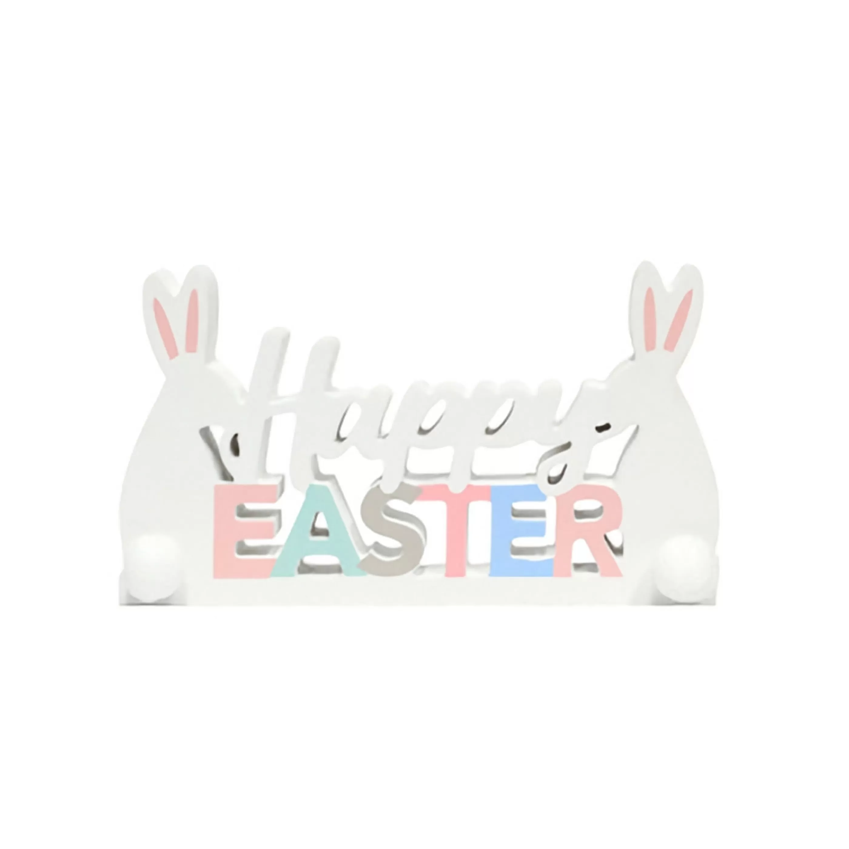 Clearance Easter Town White Rabbits With Happy Easter Sign - 25Cm