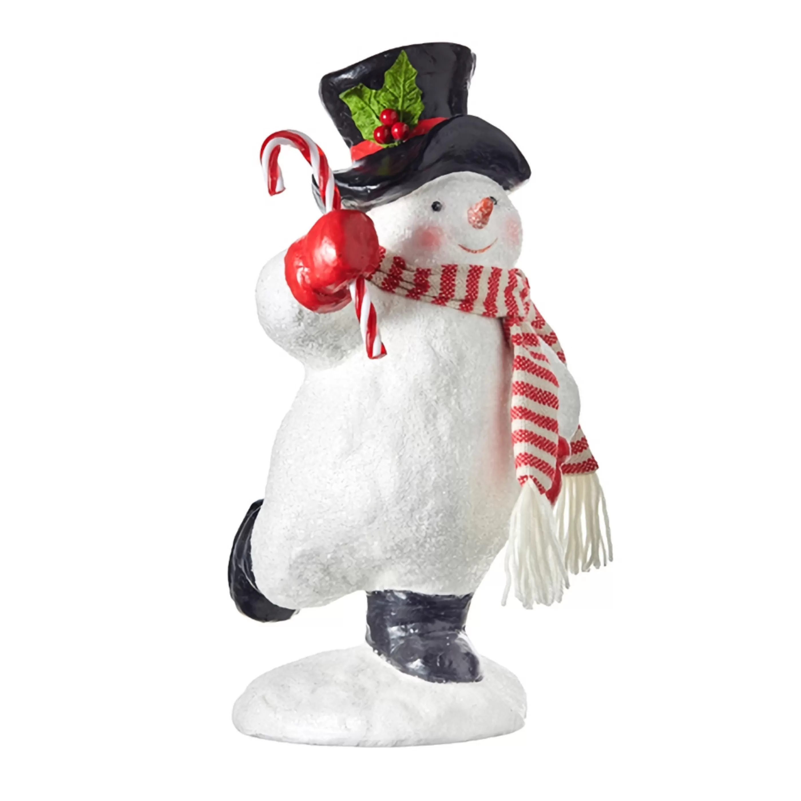 RAZ Imports Table Top Decorations | White Resin Snowman With Candy Cane - 36Cm