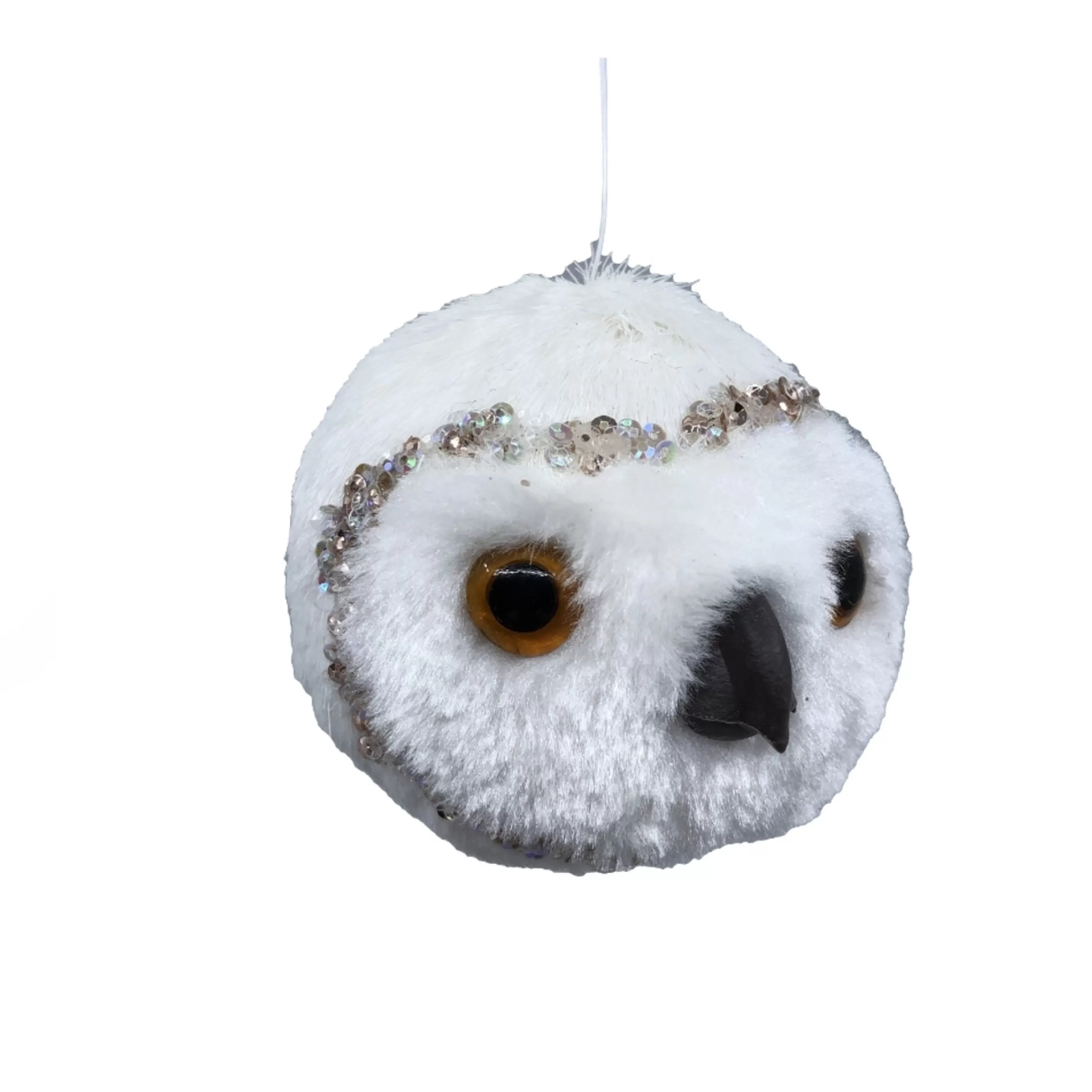 * Hanging Christmas Ornaments | White Sequin Ball Owl - 8Cm