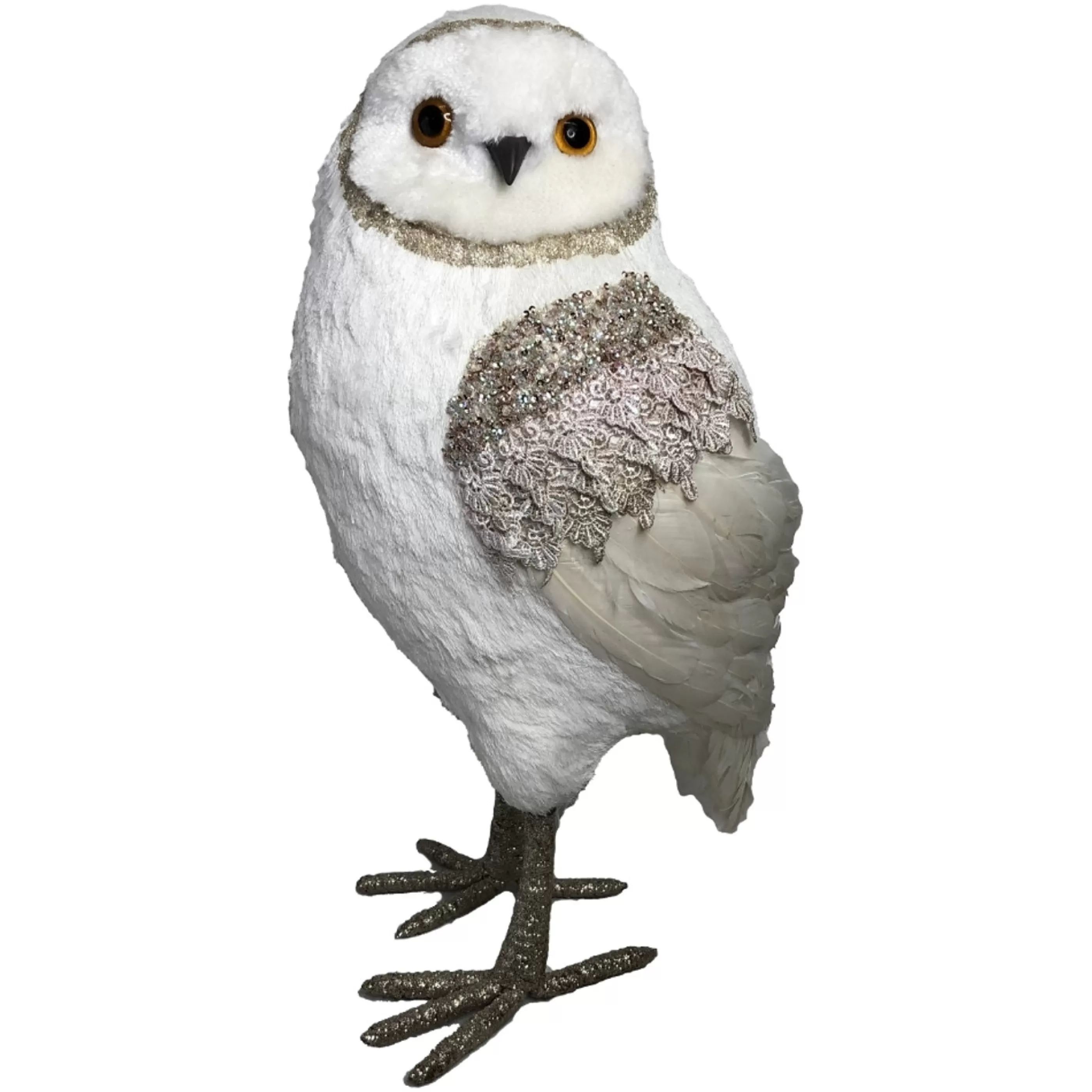 * Birds & Butterflies | White Sequin Wing Owl - 53Cm