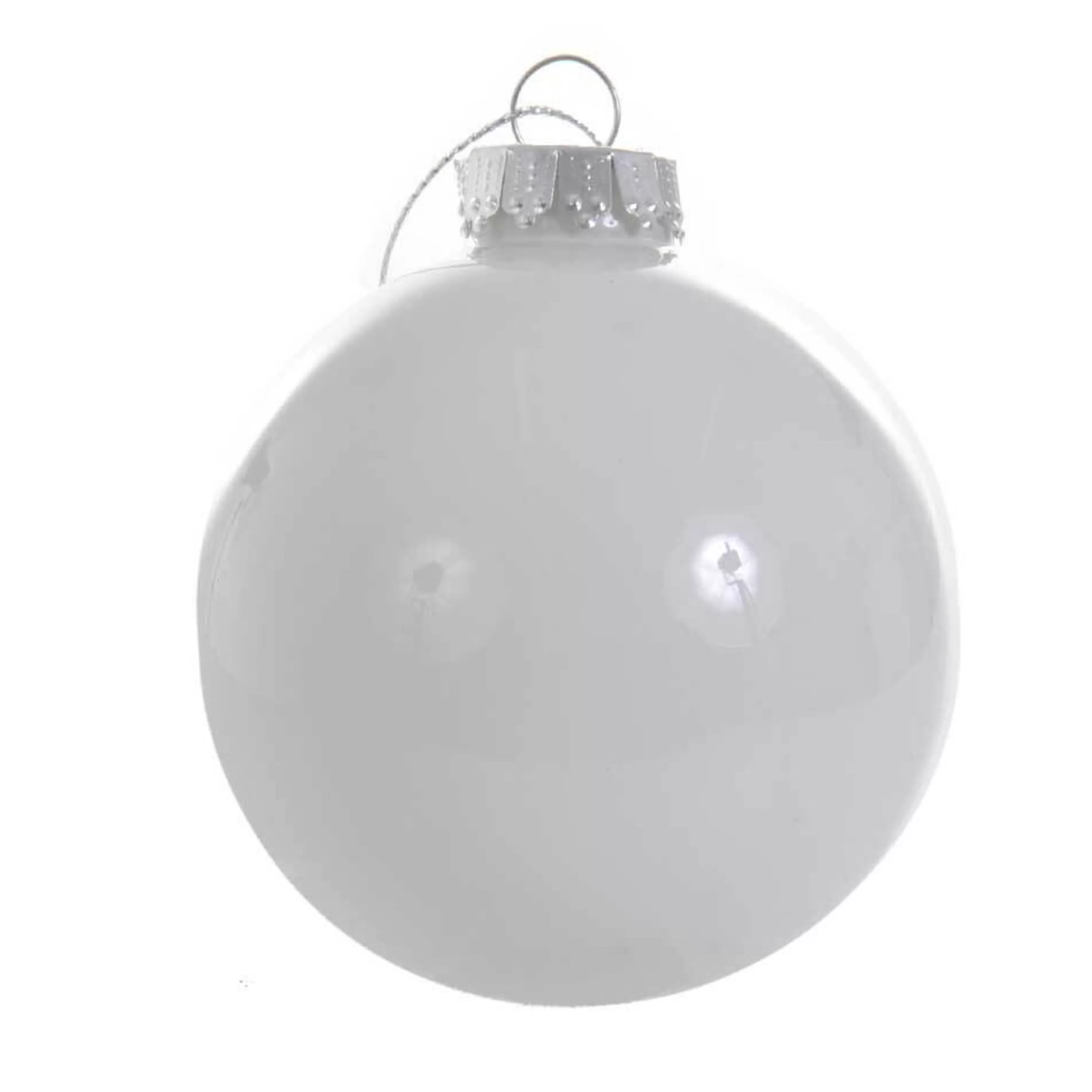 * Glass Ornaments | White Shiny Glass Bauble - 8Cm