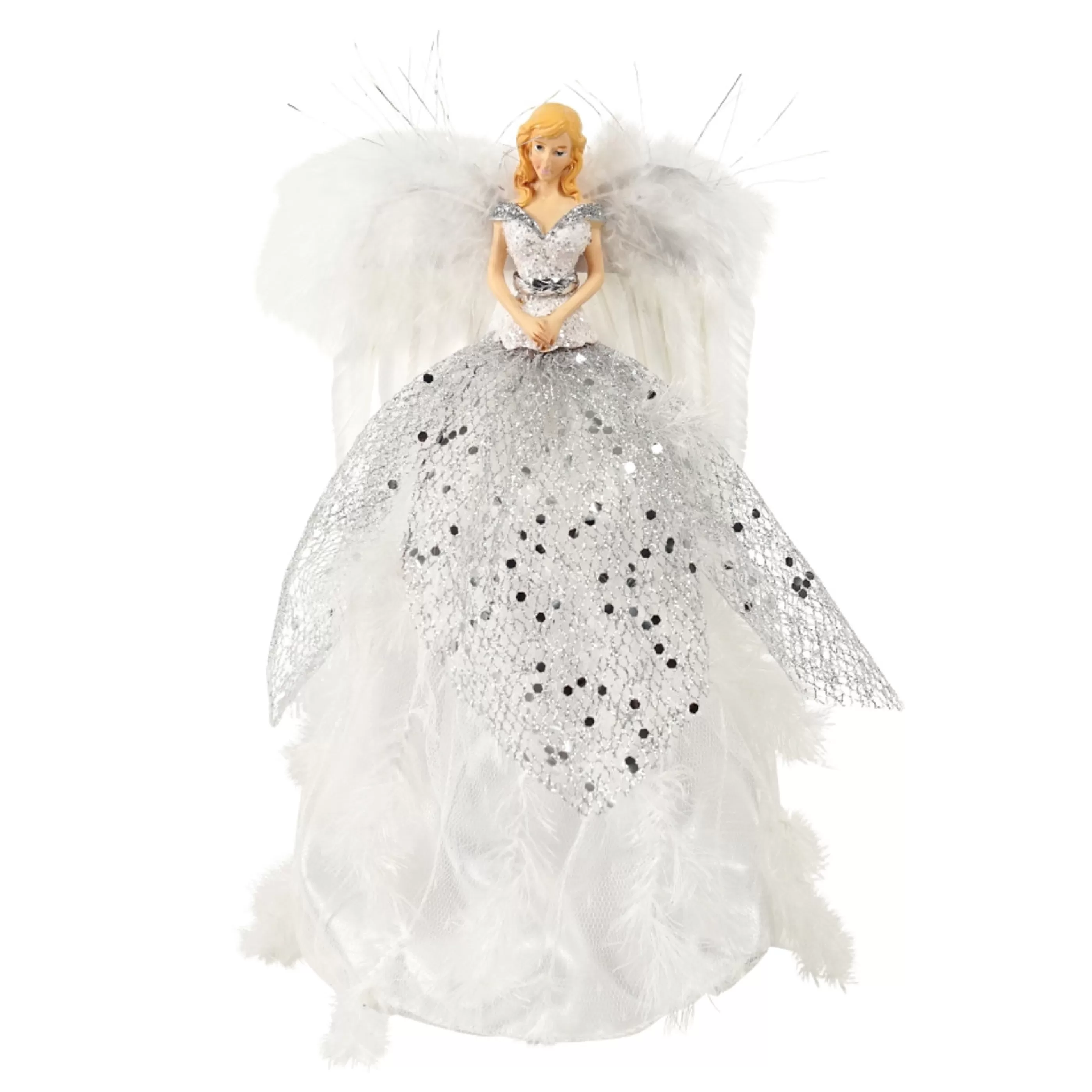 Online * White Silver Angel Cone Tree Topper - 28Cm