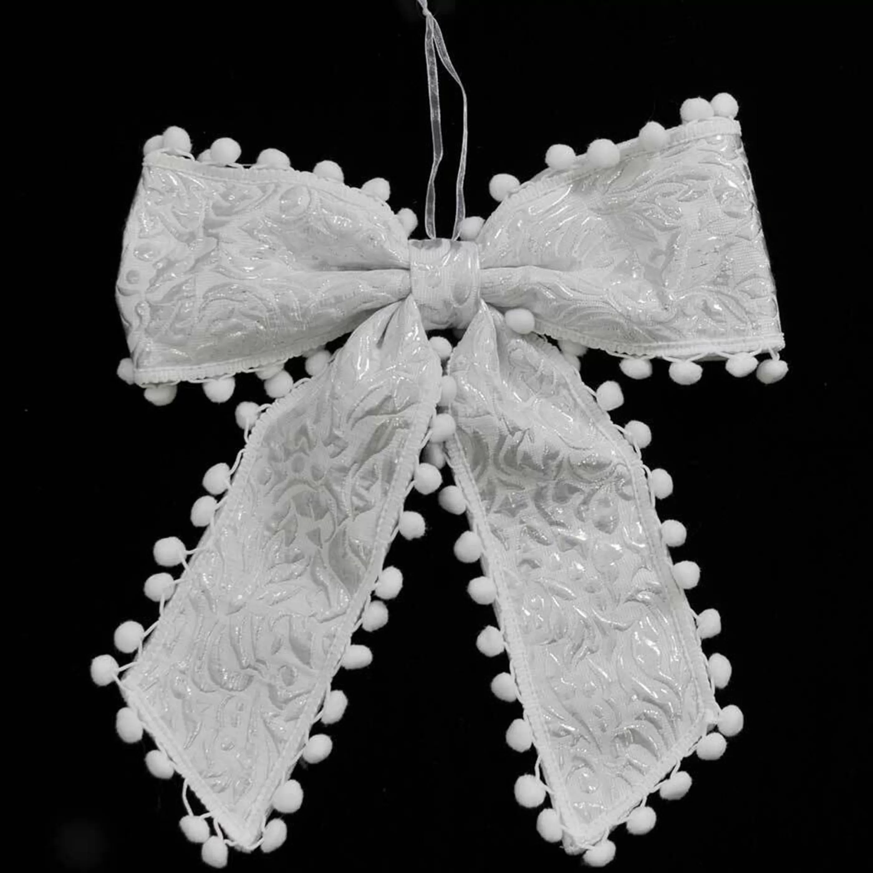 * Hanging Christmas Ornaments | White Silver Bow - 35Cm